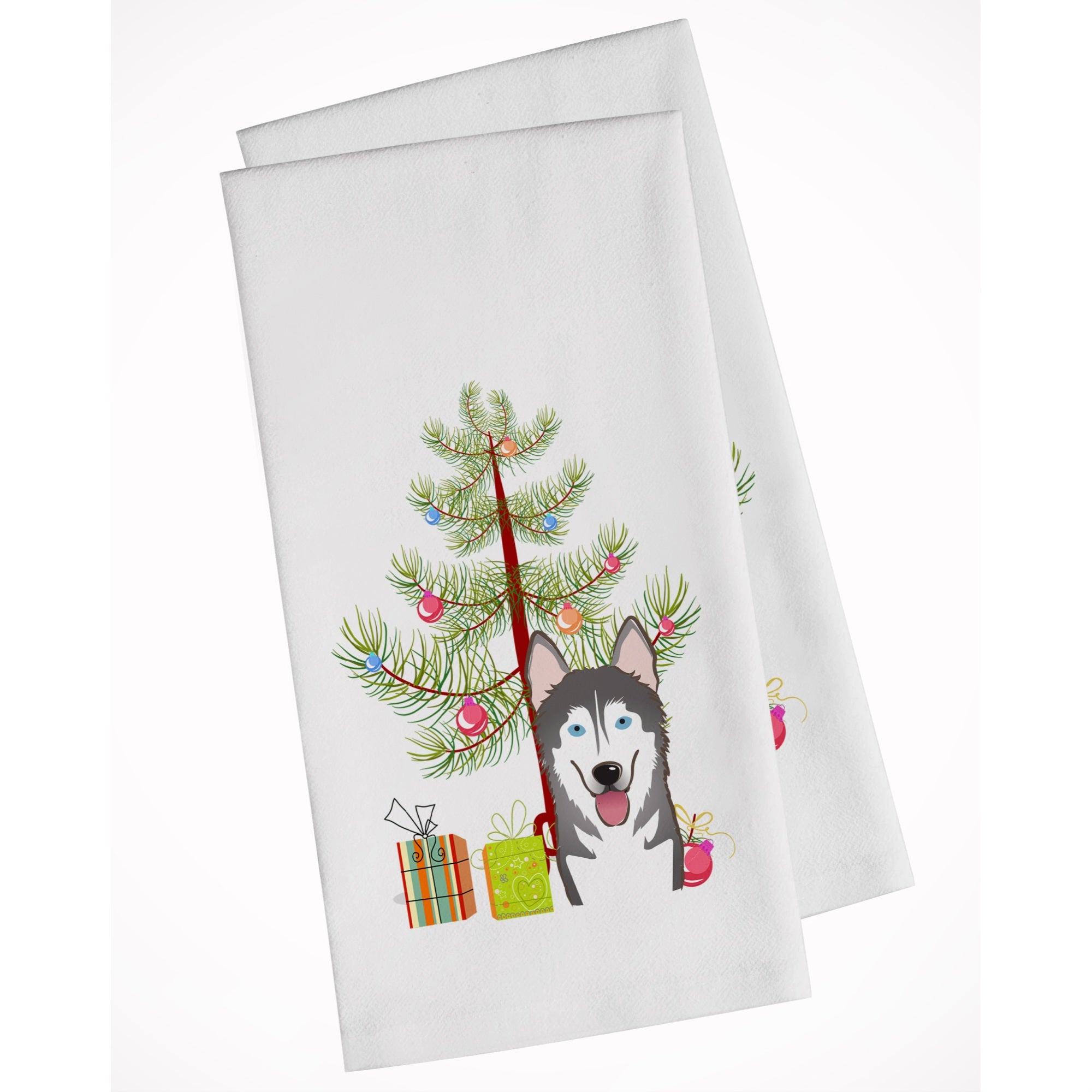 Christmas Tree And Alaskan Malamute White Kitchen Towel Set Of 2