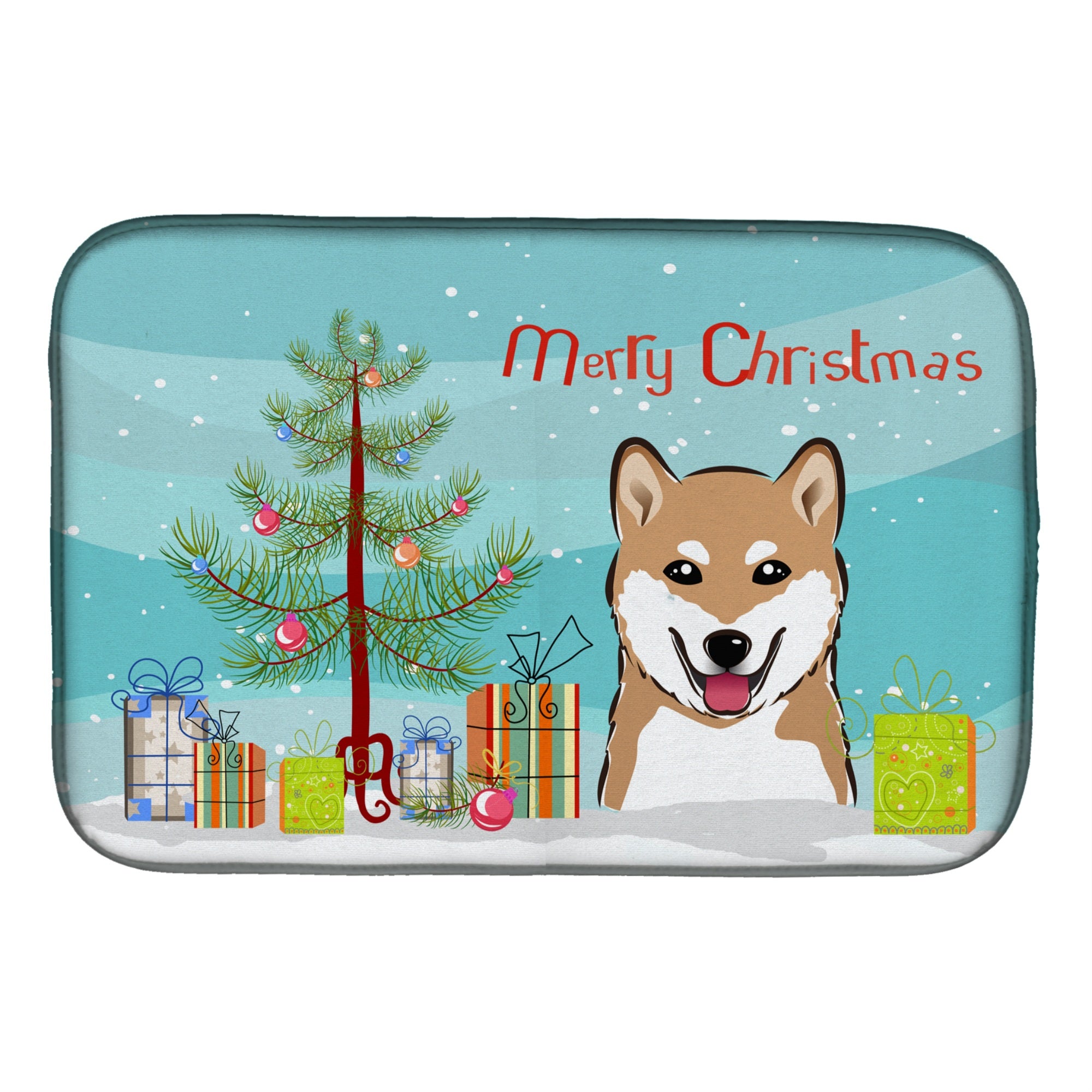 'Caroline'S Treasures Christmas Tree And Shaba Innu Dish Drying Mat, 14'''' X 21''''''