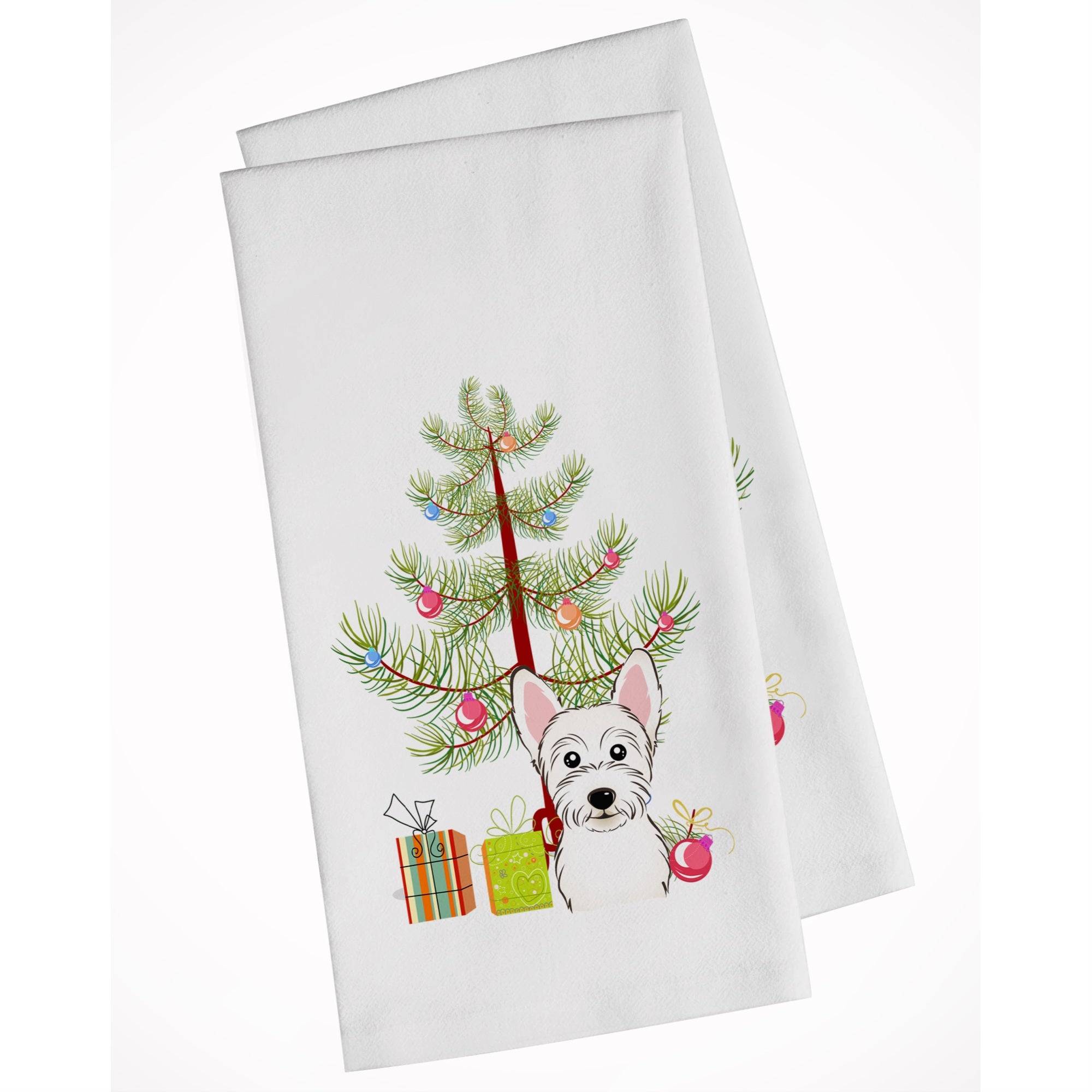 Christmas Tree And Westie White Kitchen Towel Set Of 2