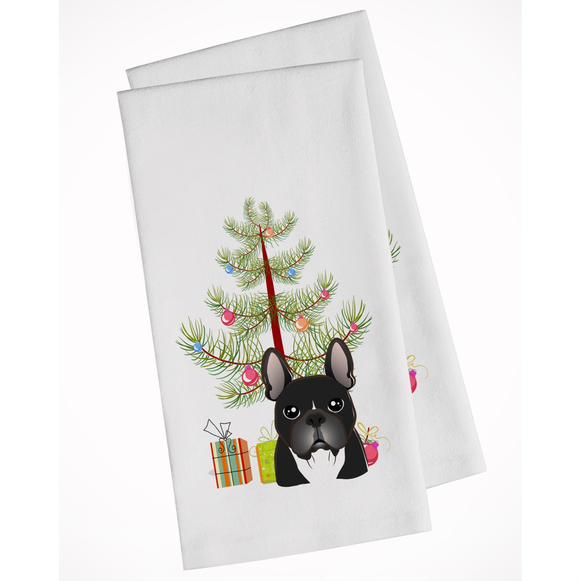 Christmas Tree And French Bulldog White Kitchen Towel Set Of 2