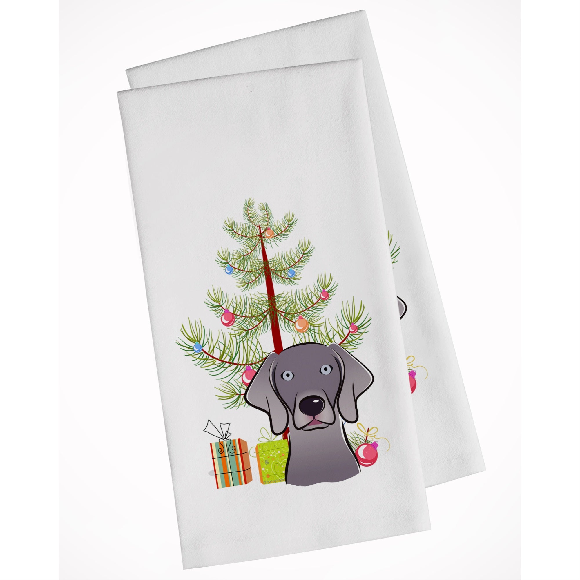 Christmas Tree And Weimaraner White Kitchen Towel Set Of 2
