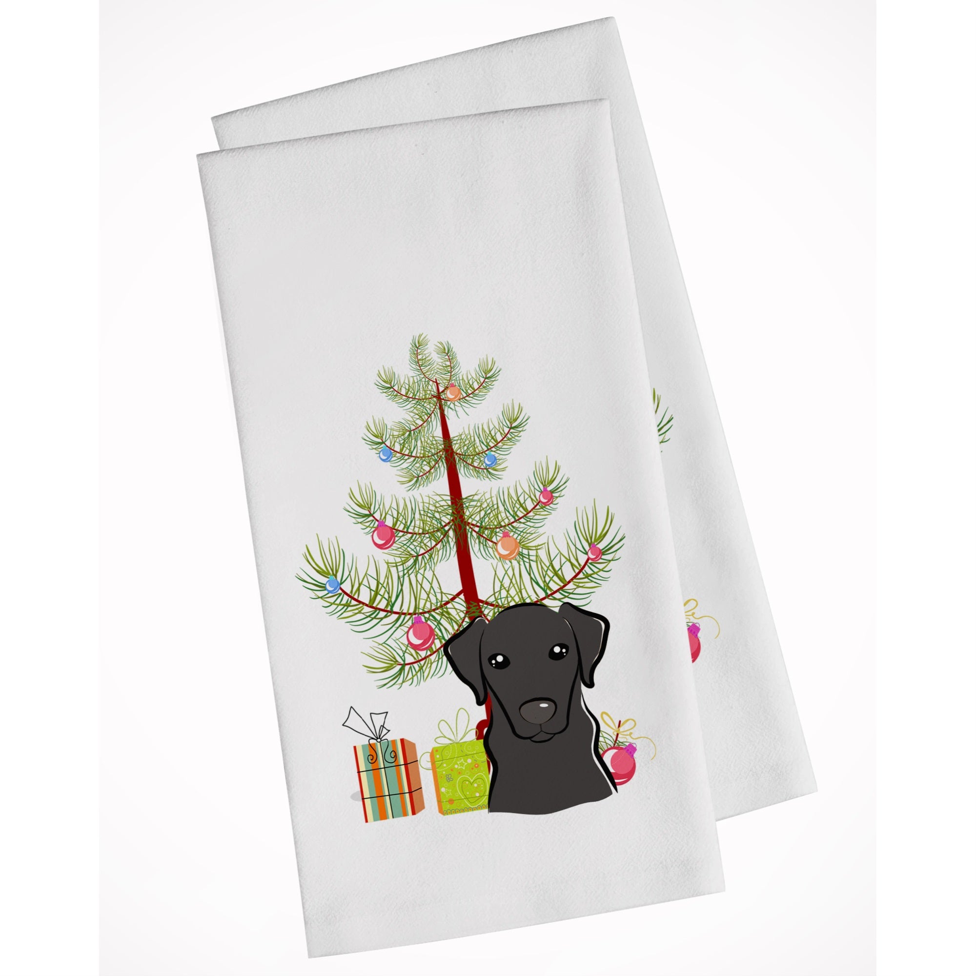 Christmas Tree And Black Labrador White Kitchen Towel Set Of 2