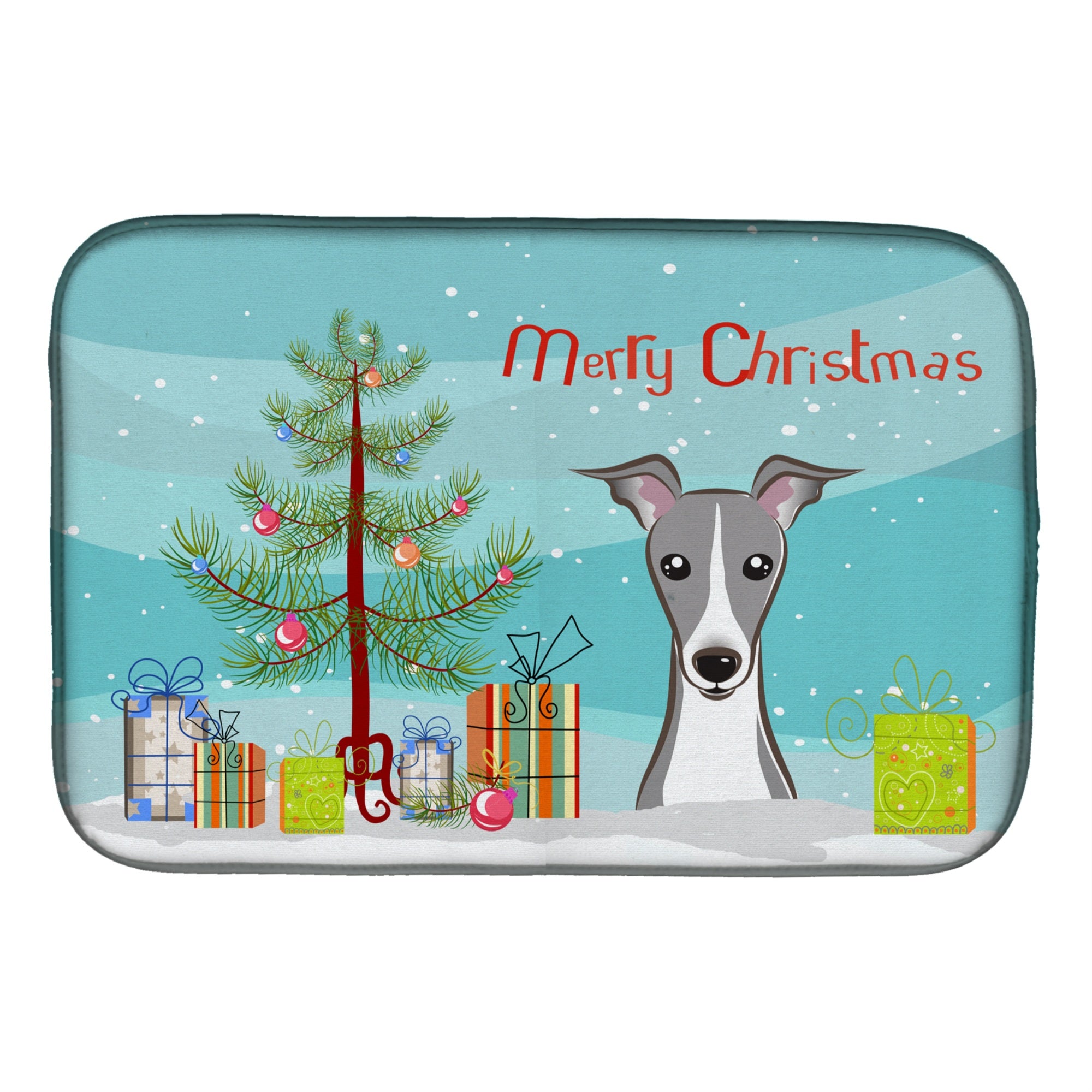 'Caroline'S Treasures Christmas Tree And Italian Greyhound Dish Drying Mat, 14 X 21''