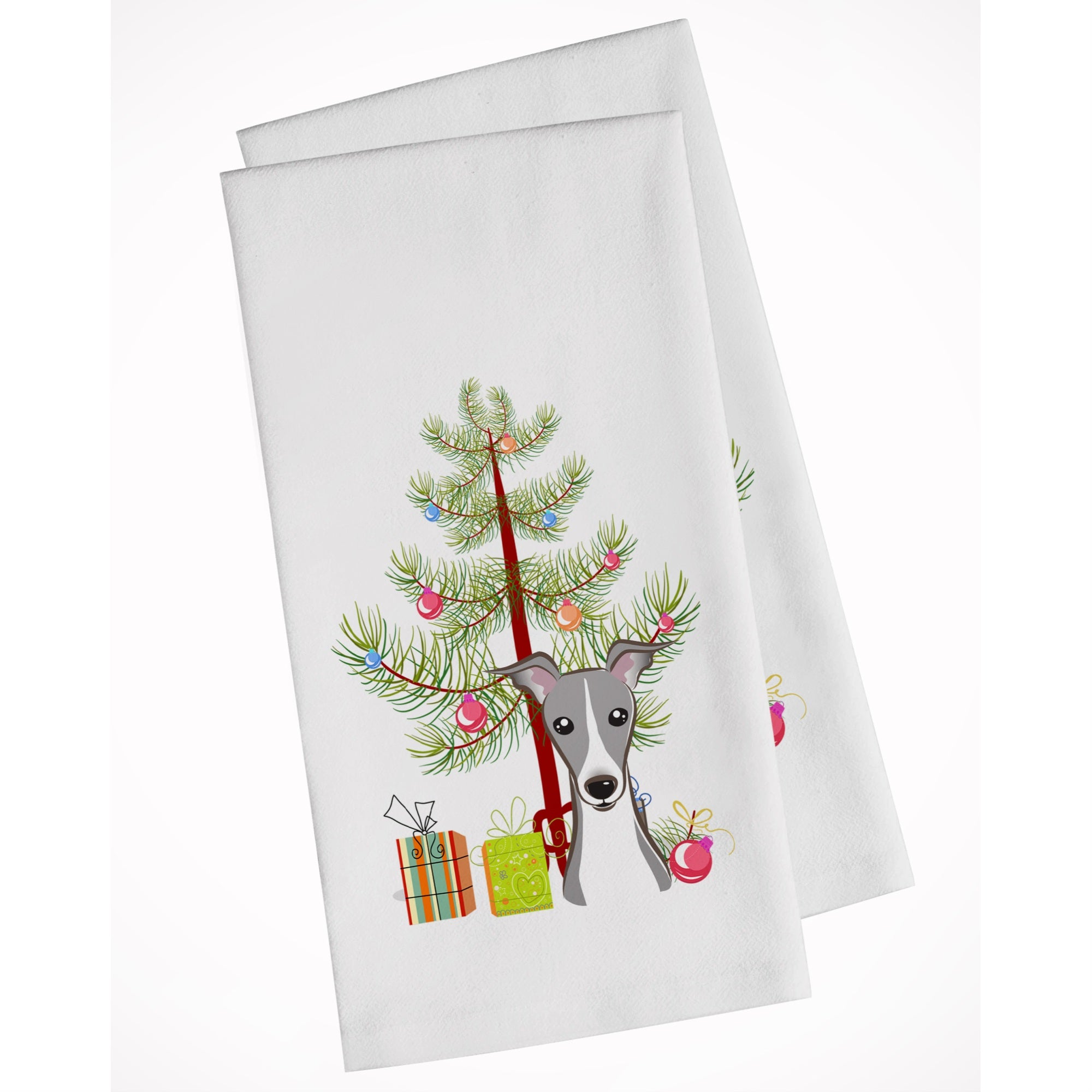 Christmas Tree And Italian Greyhound White Kitchen Towel Set Of 2