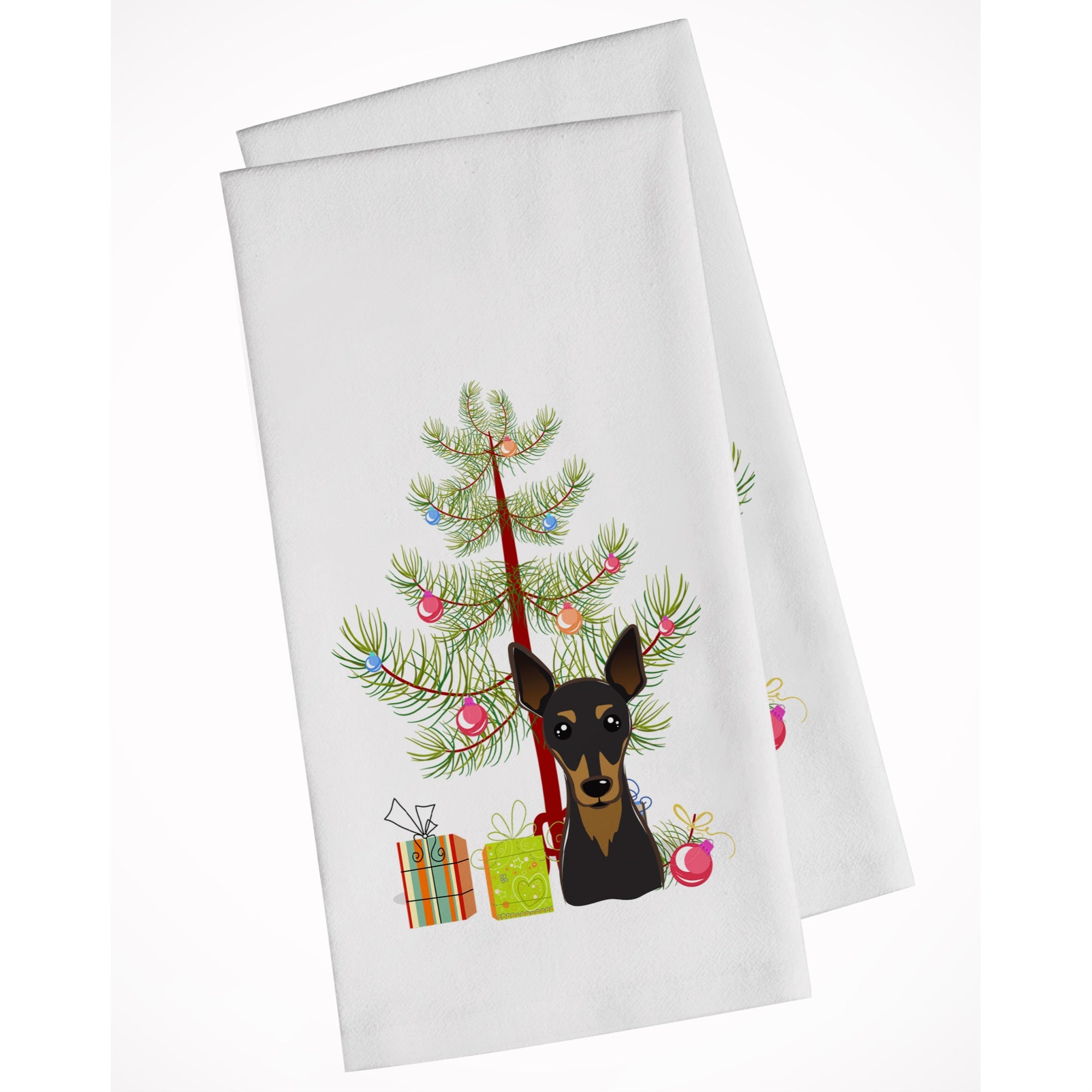 Christmas Tree And Min Pin White Kitchen Towel Set Of 2
