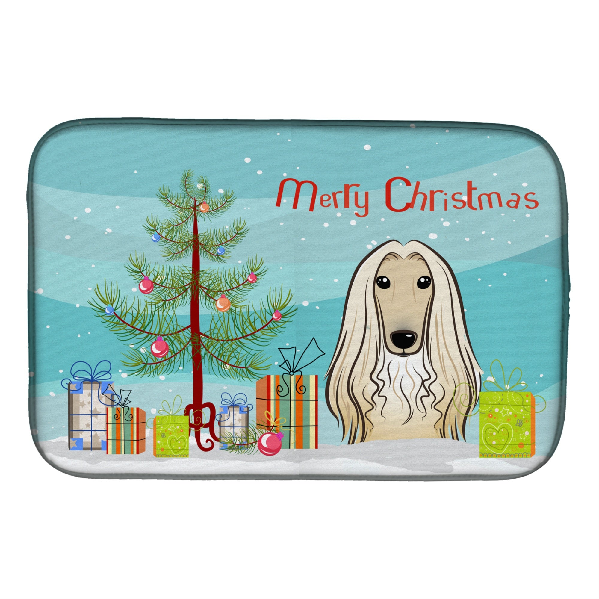 'Caroline'S Treasures Christmas Tree And Afghan Hound Dish Drying Mat, 14'''' X 21''''''