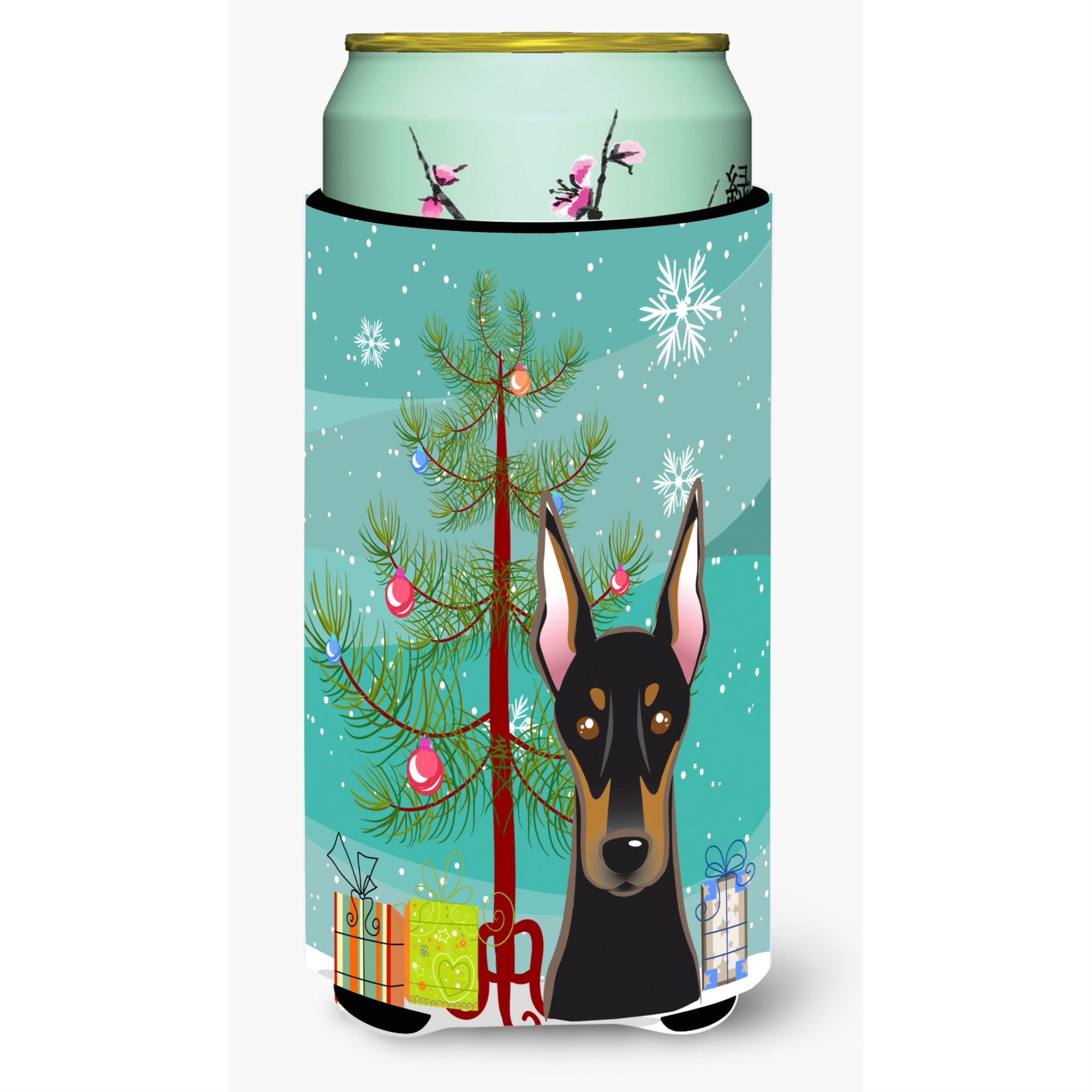 'Caroline'S Treasures Christmas Tree And Doberman Tall Boy Koozie Hugger, Multicolor''
