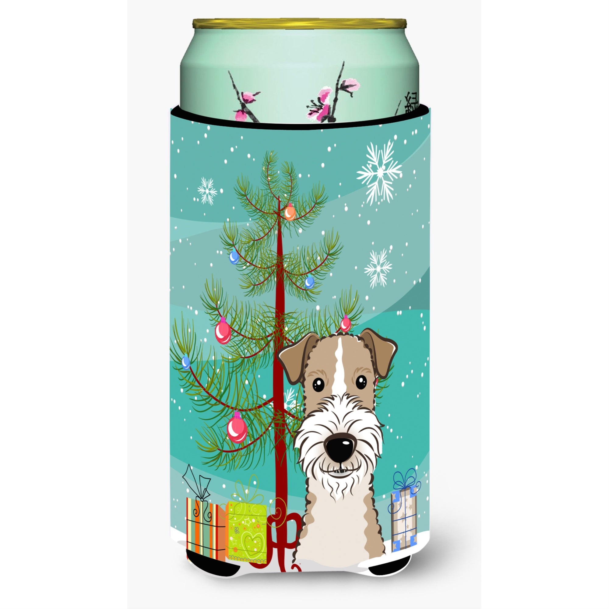 'Caroline'S Treasures Christmas Tree And Wire Haired Fox Terrier Tall Boy Koozie Hugger, Multicolor''