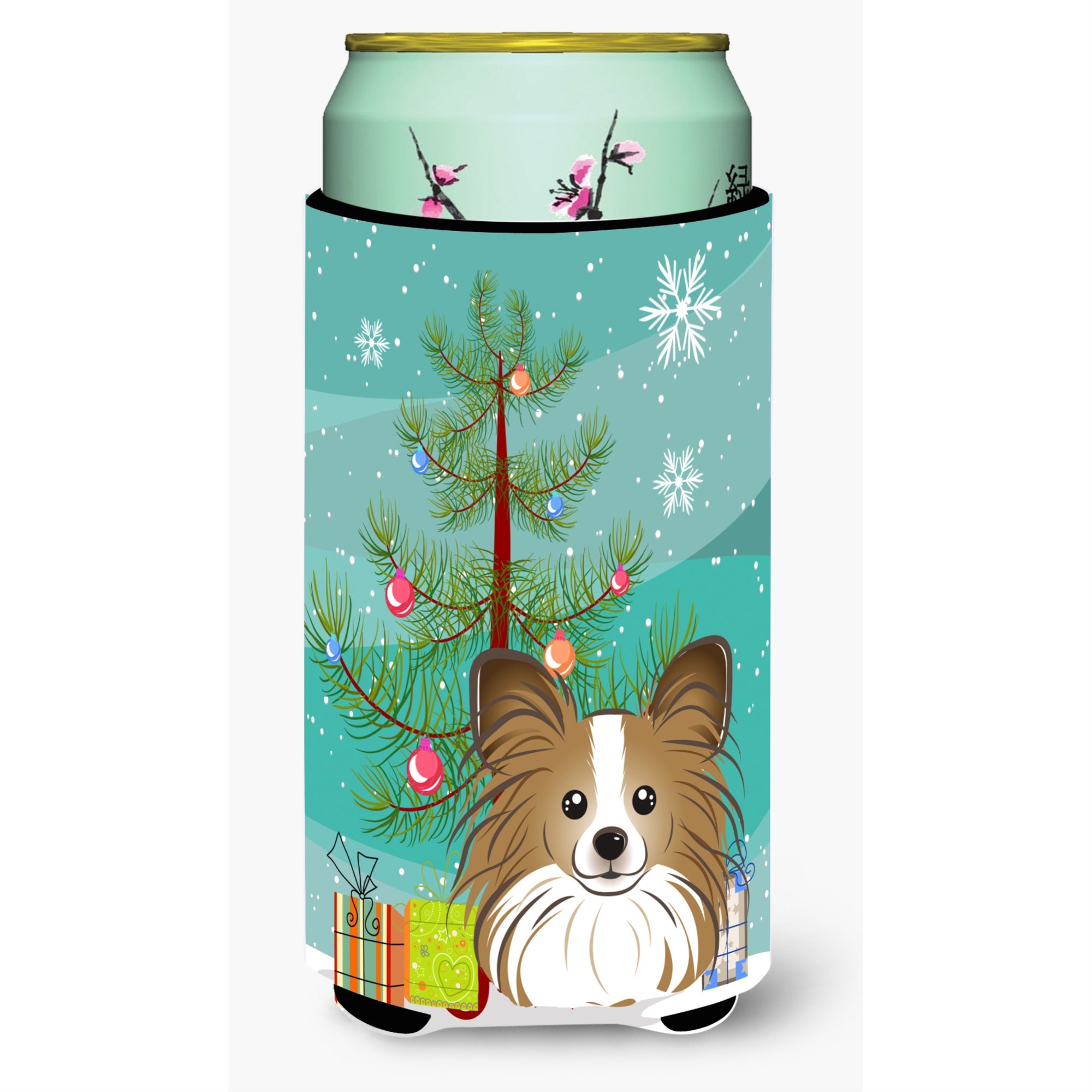 'Caroline'S Treasures Christmas Tree And Papillon Tall Boy Koozie Hugger, Multicolor''