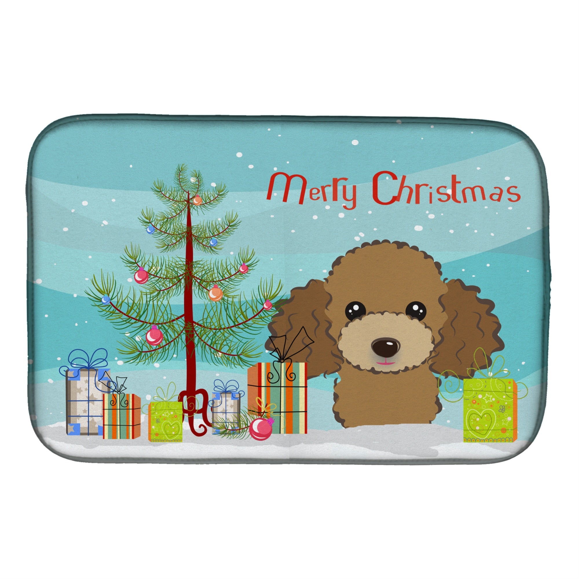 'Caroline'S Treasures Christmas Tree And Chocolate Brown Poodle Dish Drying Mat, 14'''' X 21''''''