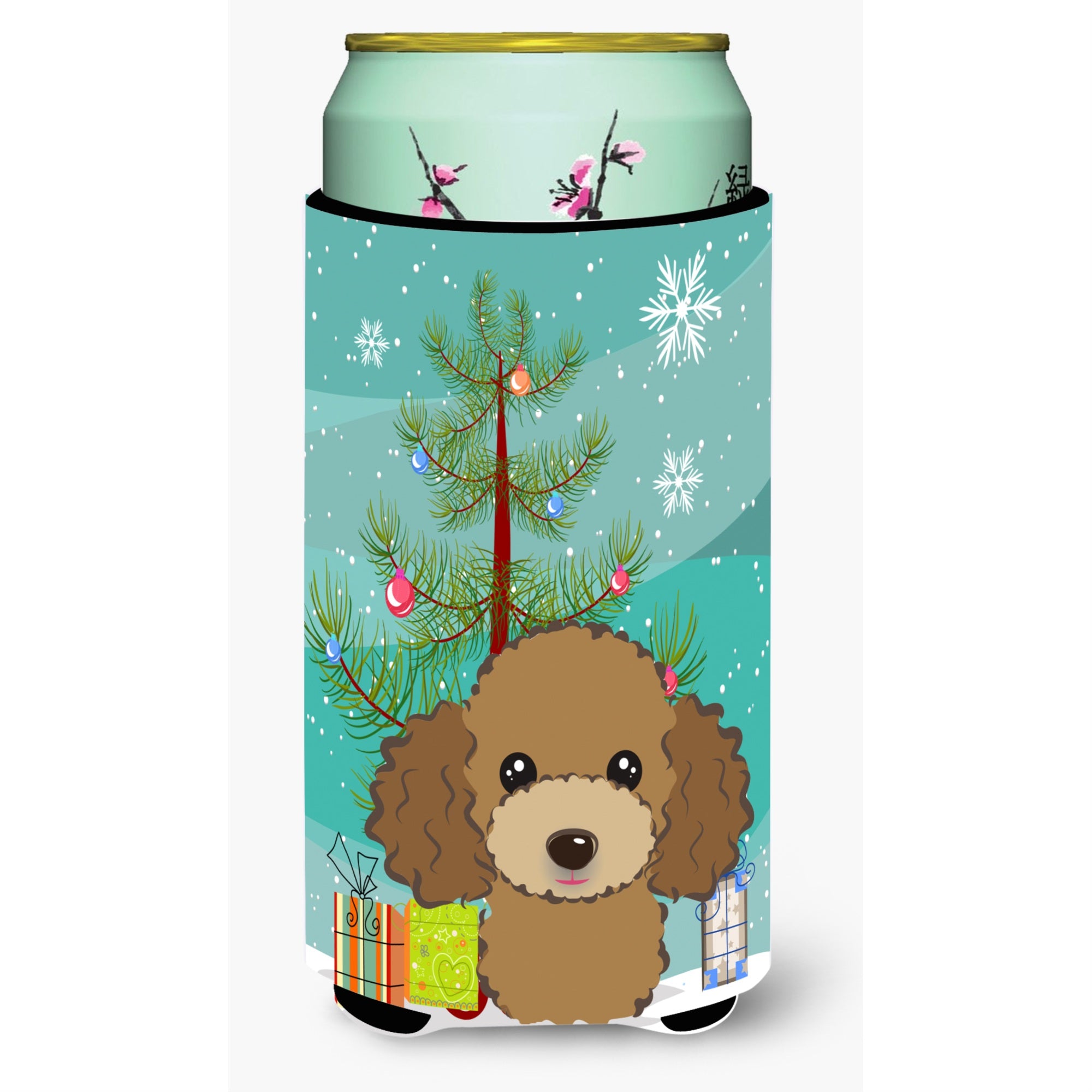 'Caroline'S Treasures Christmas Tree And Chocolate Brown Poodle Tall Boy Koozie Hugger, Multicolor''