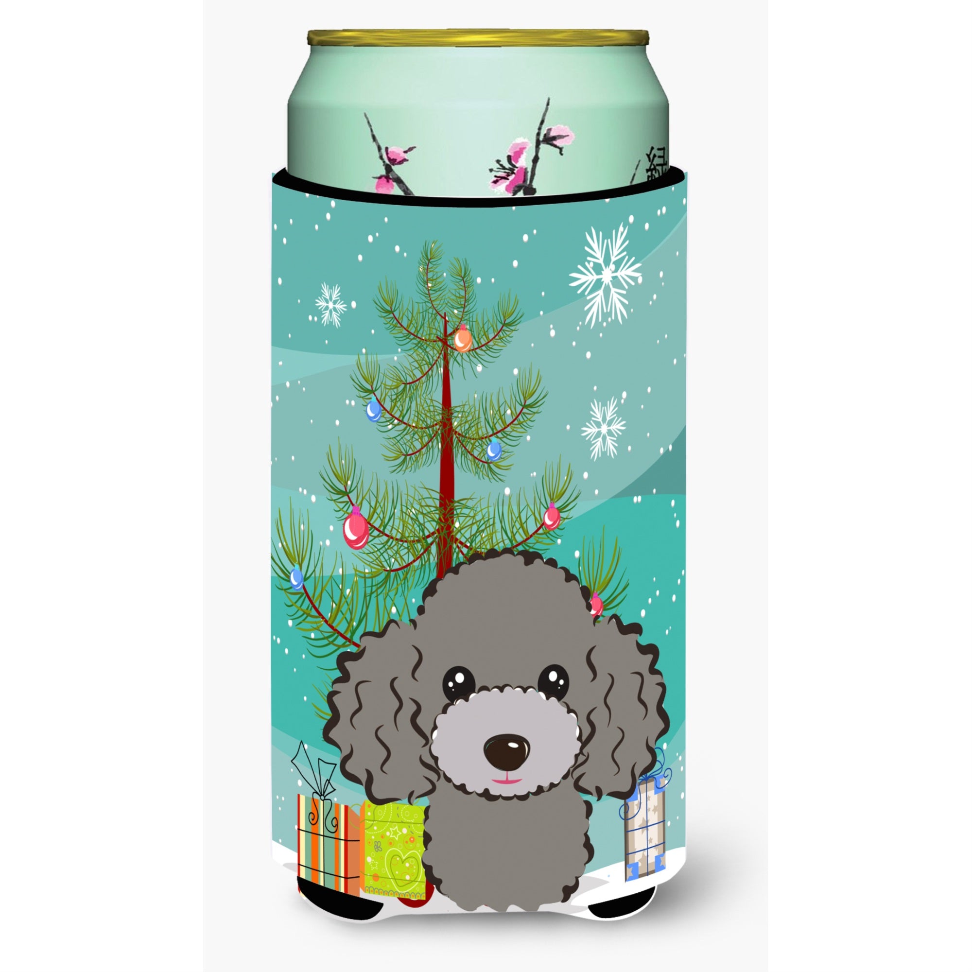 'Caroline'S Treasures Christmas Tree And Silver Gray Poodle Tall Boy Koozie Hugger, Multicolor''