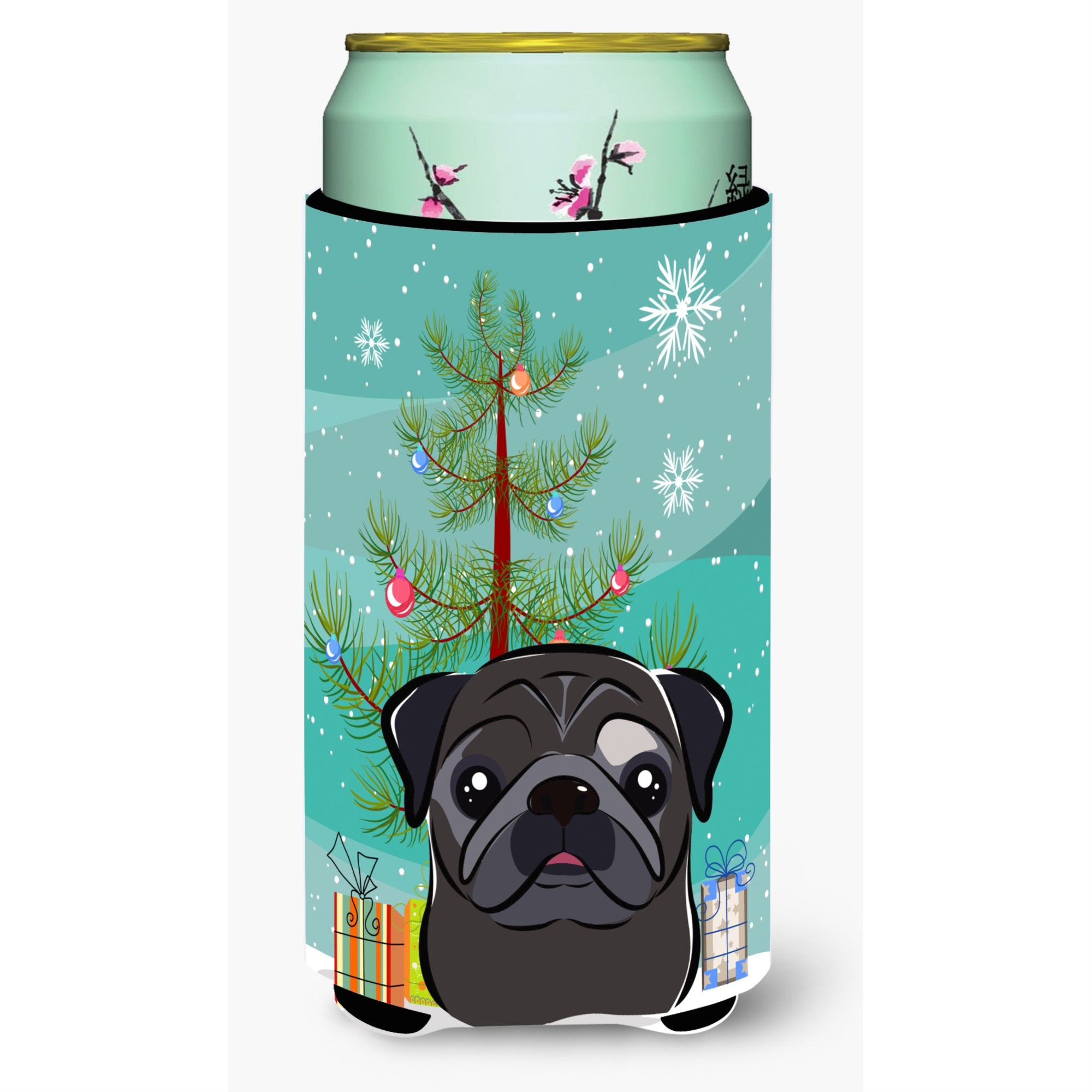 'Caroline'S Treasures Christmas Tree And Black Pug Tall Boy Koozie Hugger, Multicolor''