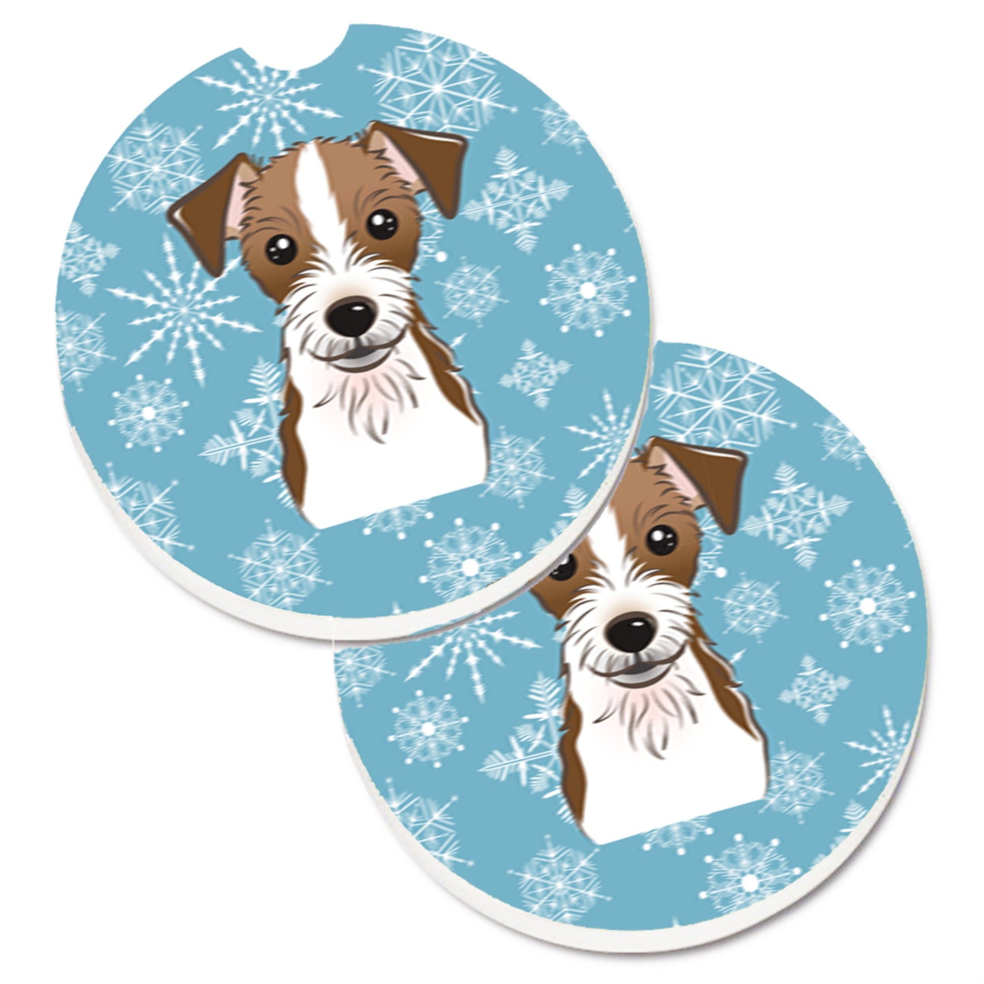 'Caroline'S Treasures Snowflake Jack Russell Terrier Set Of 2 Cup Holder Car Coasters Bb1636Carc, 2.56, Multicolor''