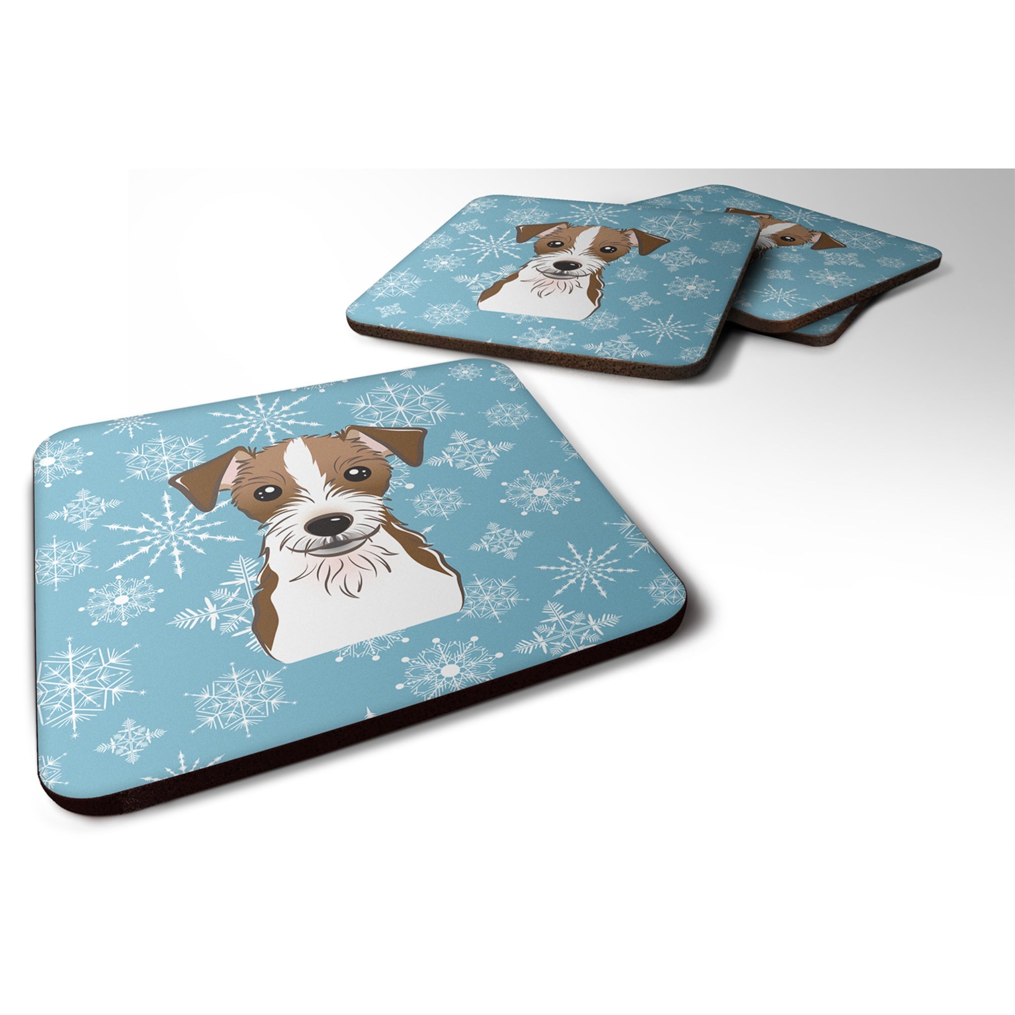 'Caroline'S Treasures Bb1636Fc Snowflake Jack Russell Terrier Foam Coasters (Set Of 4), 3.5'''', Multicolor''