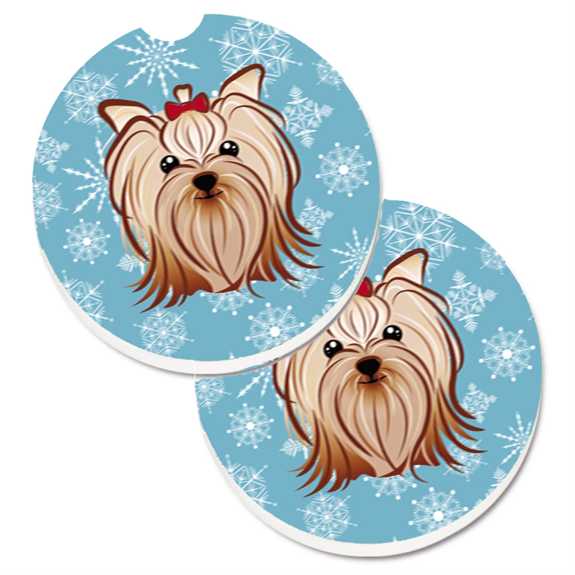 'Caroline'S Treasures Snowflake Yorkie Yorkishire Terrier Set Of 2 Cup Holder Car Coasters Bb1638Carc, 2.56, Multicolor''