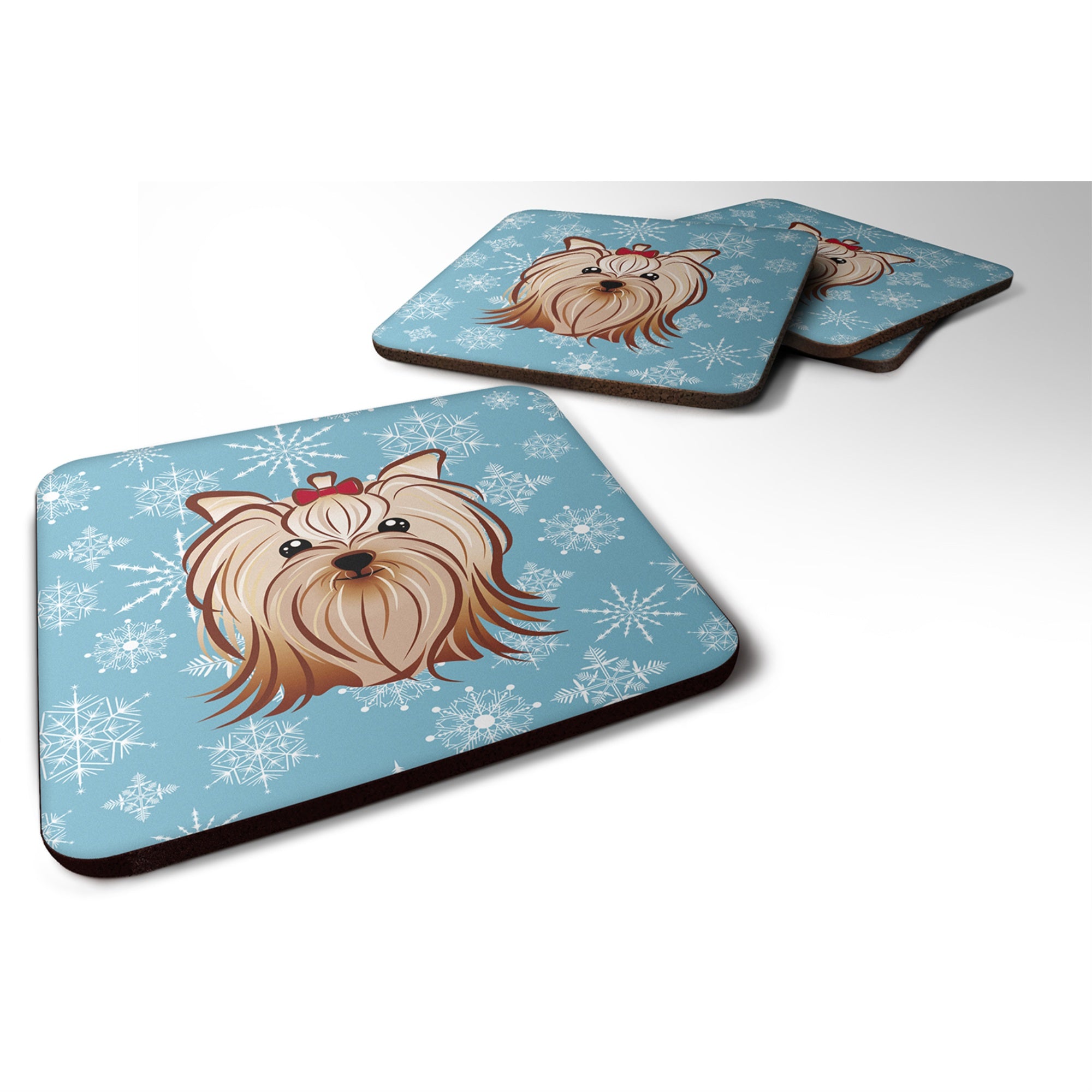 'Caroline'S Treasures Bb1638Fc Snowflake Yorkie Yorkshire Terrier Foam Coasters (Set Of 4), 3.5'''', Multicolor''