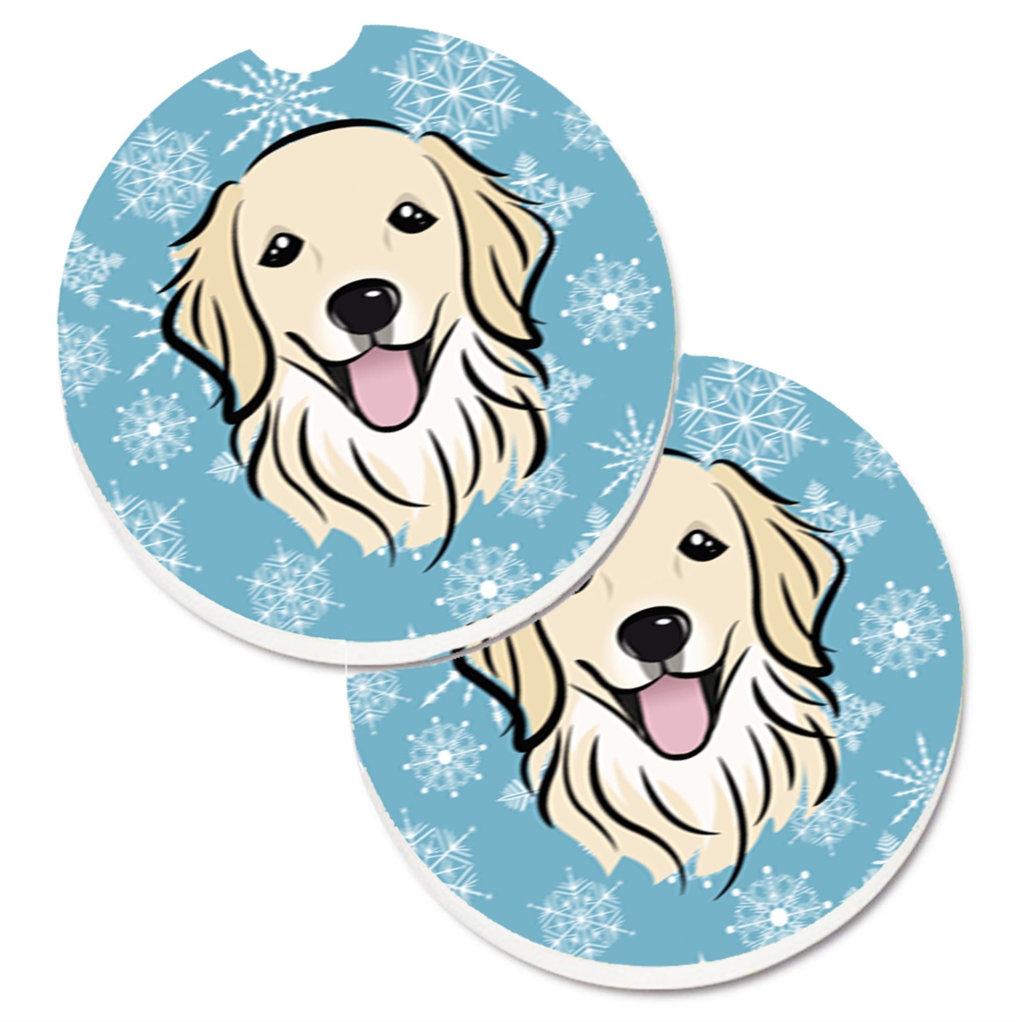 'Caroline'S Treasures Snowflake Golden Retriever Set Of 2 Cup Holder Car Coasters Bb1639Carc, 2.56, Multicolor''