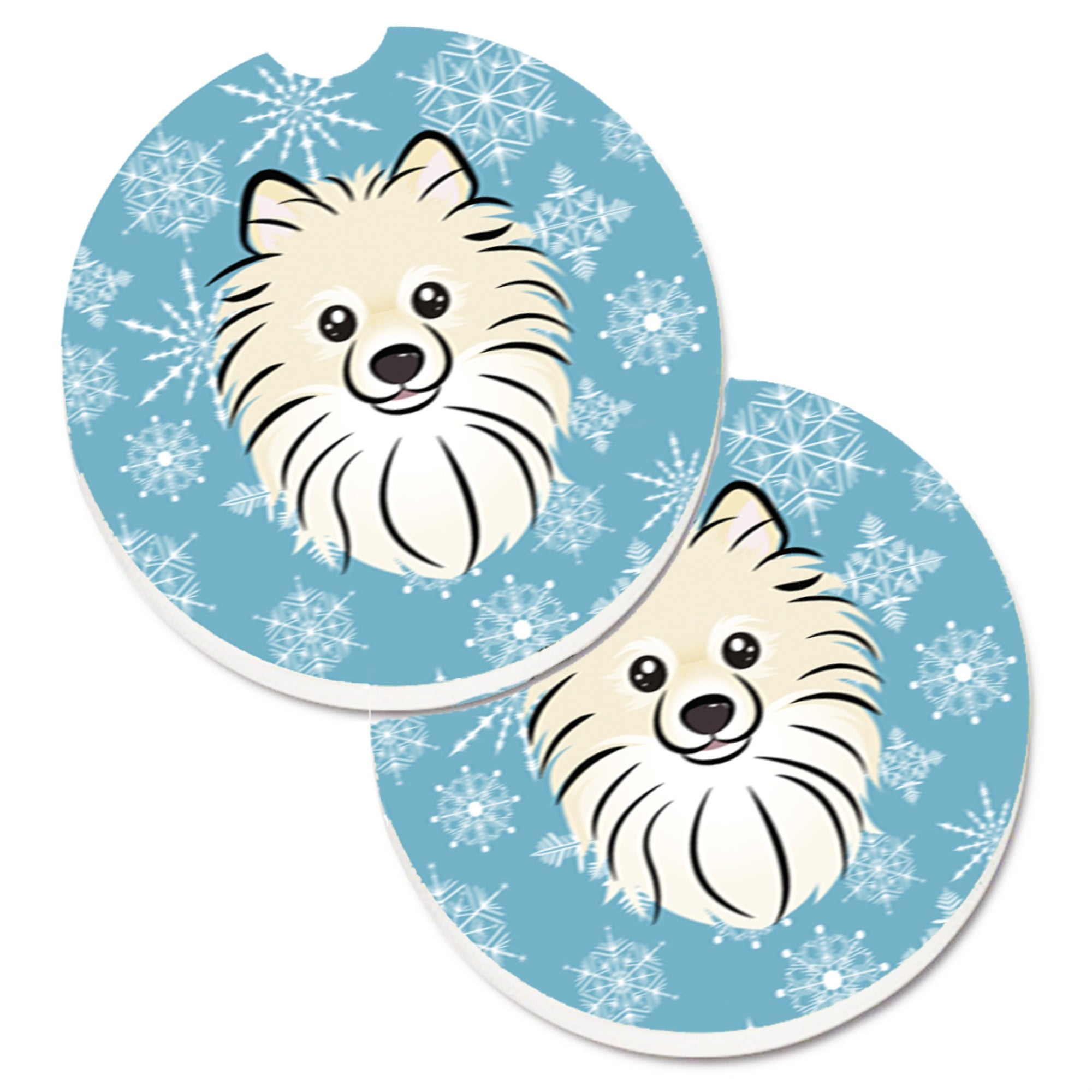 'Caroline'S Treasures Snowflake Pomeranian Set Of 2 Cup Holder Car Coasters Bb1641Carc, 2.56, Multicolor''