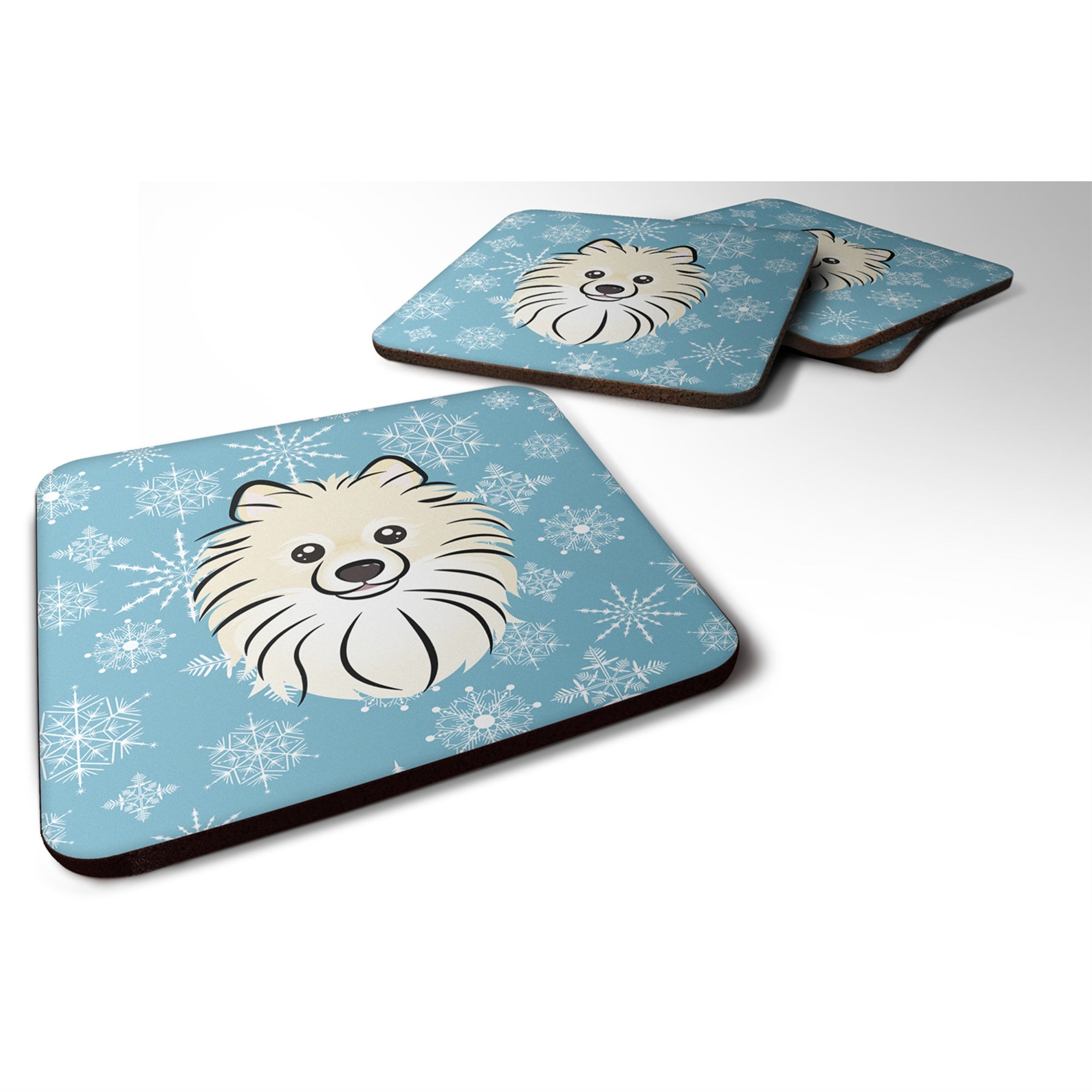 'Caroline'S Treasures Bb1641Fc Snowflake Pomeranian Foam Coasters (Set Of 4), 3.5'''', Multicolor''