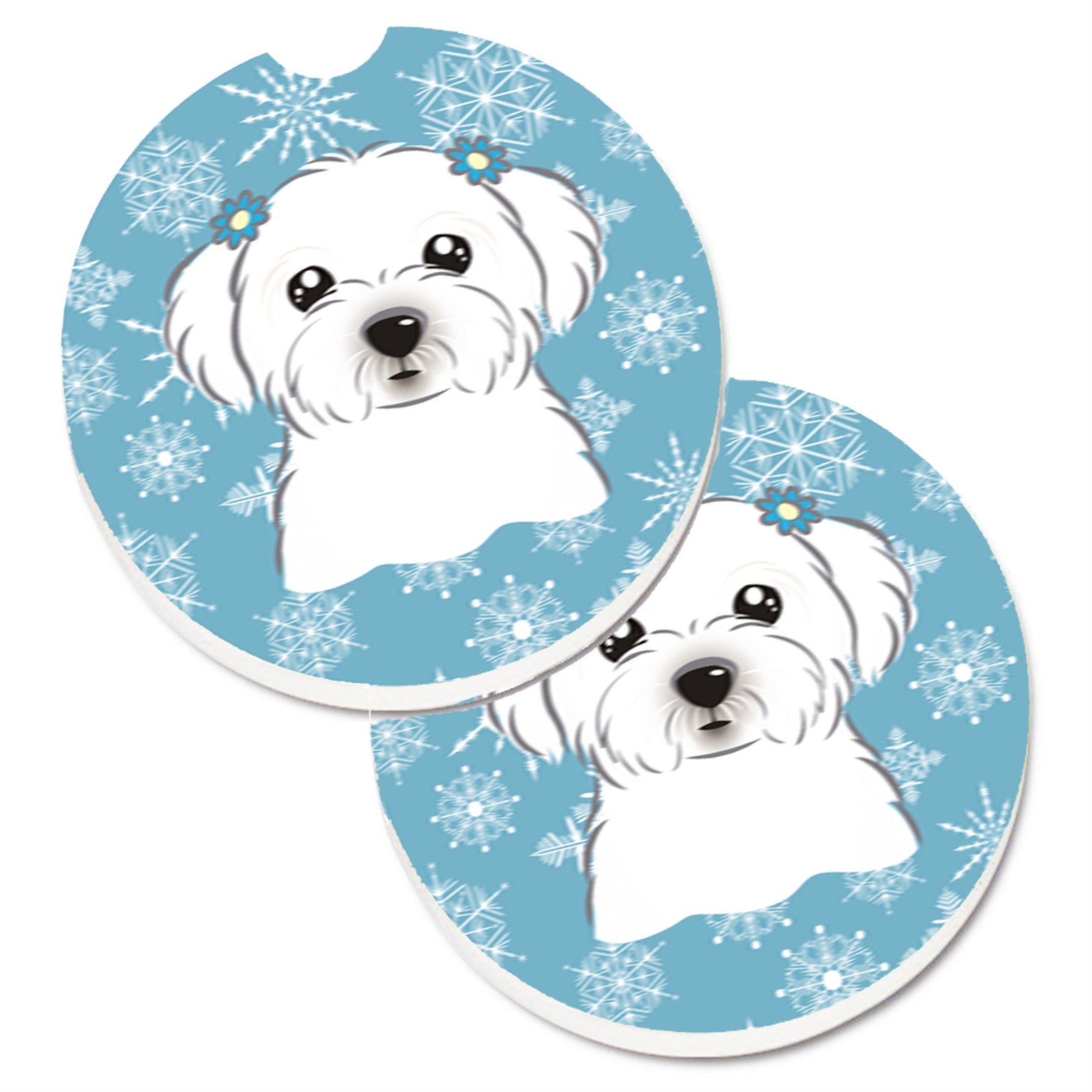 'Caroline'S Treasures Snowflake Maltese Set Of 2 Cup Holder Car Coasters Bb1642Carc, 2.56, Multicolor''
