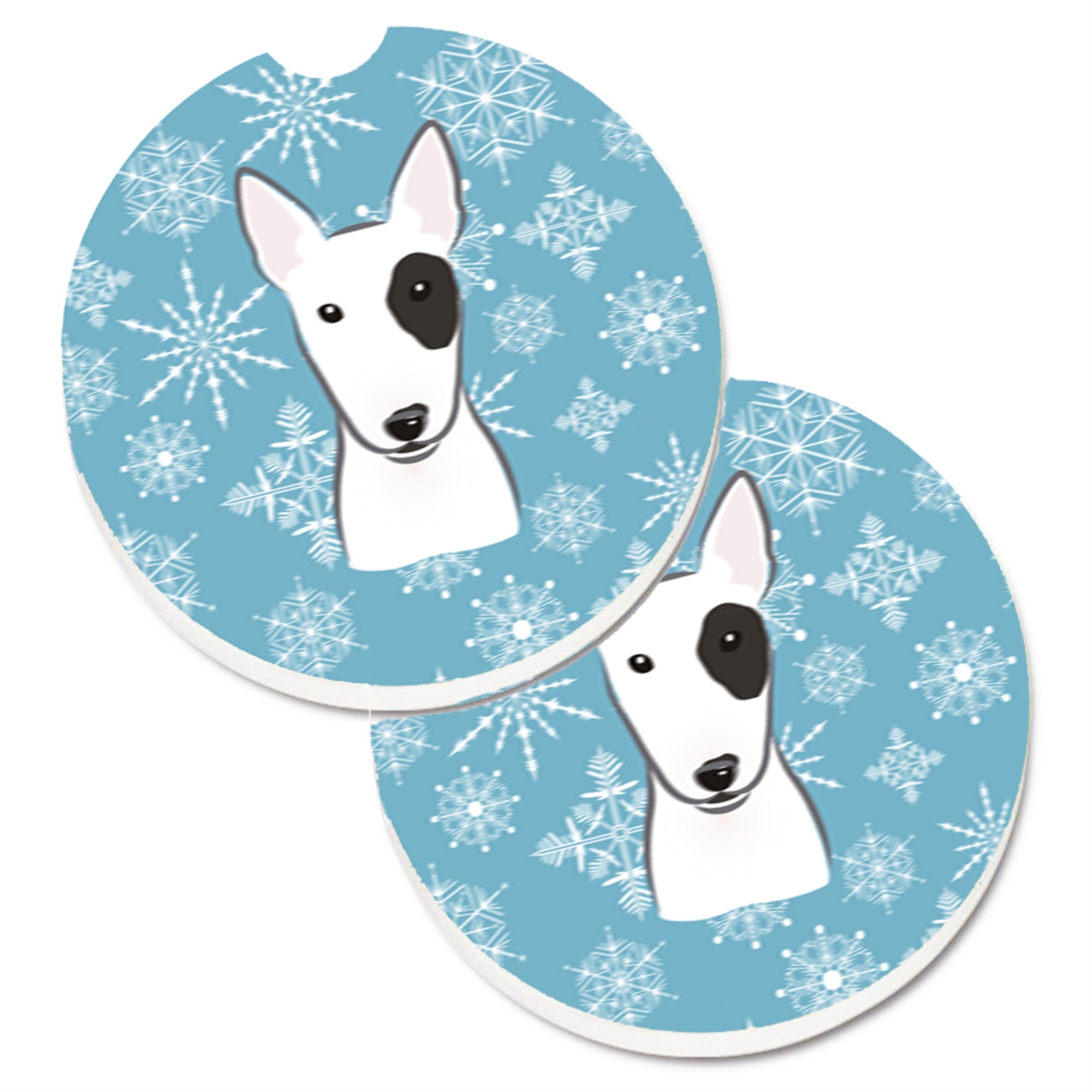 'Caroline'S Treasures Snowflake Bull Terrier Set Of 2 Cup Holder Car Coasters Bb1643Carc, 2.56, Multicolor''