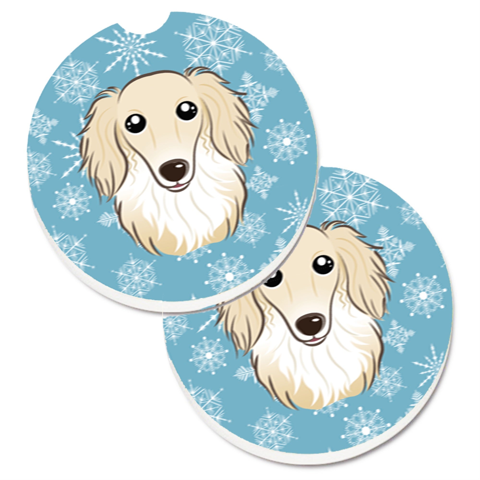 'Caroline'S Treasures Snowflake Longhair Creme Dachshund Set Of 2 Cup Holder Car Coasters Bb1646Carc, 2.56, Multicolor''