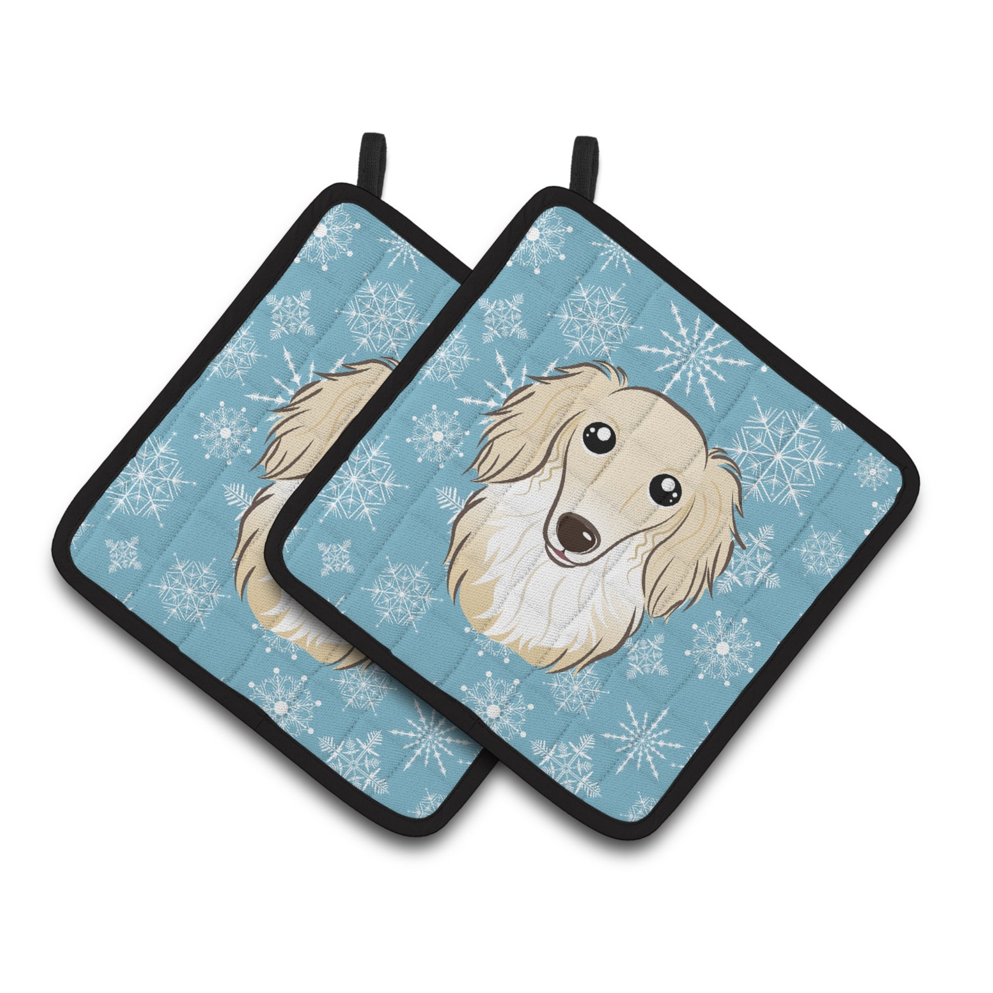 'Caroline'S Treasures Snowflake Longhair Creme Dachshund Pair Of Pot Holders Bb1646Pthd, 7.5Hx7.5W, Multicolor''
