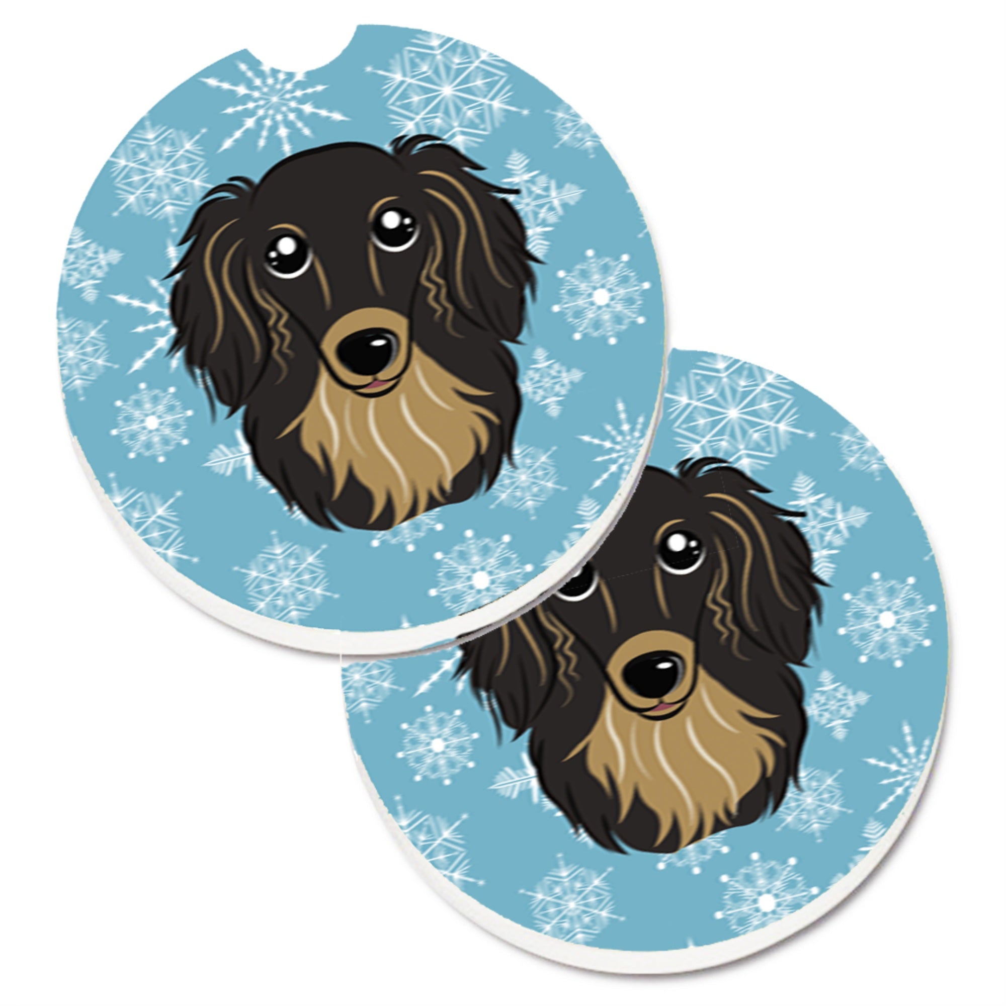 'Caroline'S Treasures Snowflake Longhair Black & Tan Dachshund Set Of 2 Cup Holder Car Coasters Bb1647Carc, 2.56, Multicolor''