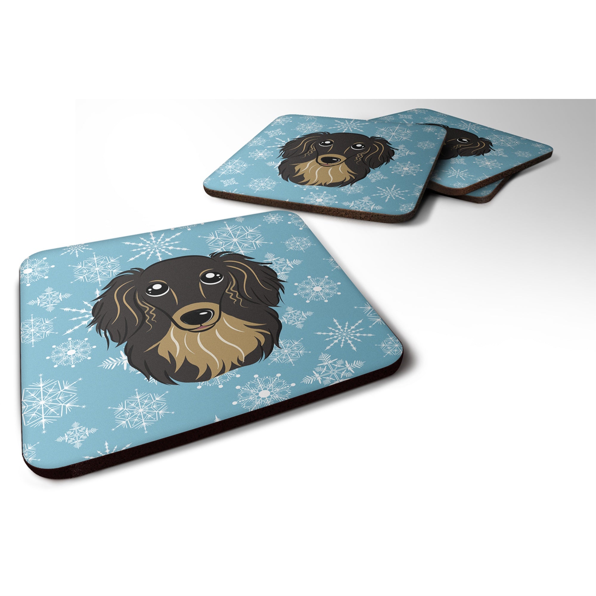 'Caroline'S Treasures Bb1647Fc Snowflake Longhair Black And Tan Dachshund Foam Coasters (Set Of 4), 3.5'''', Multicolor''