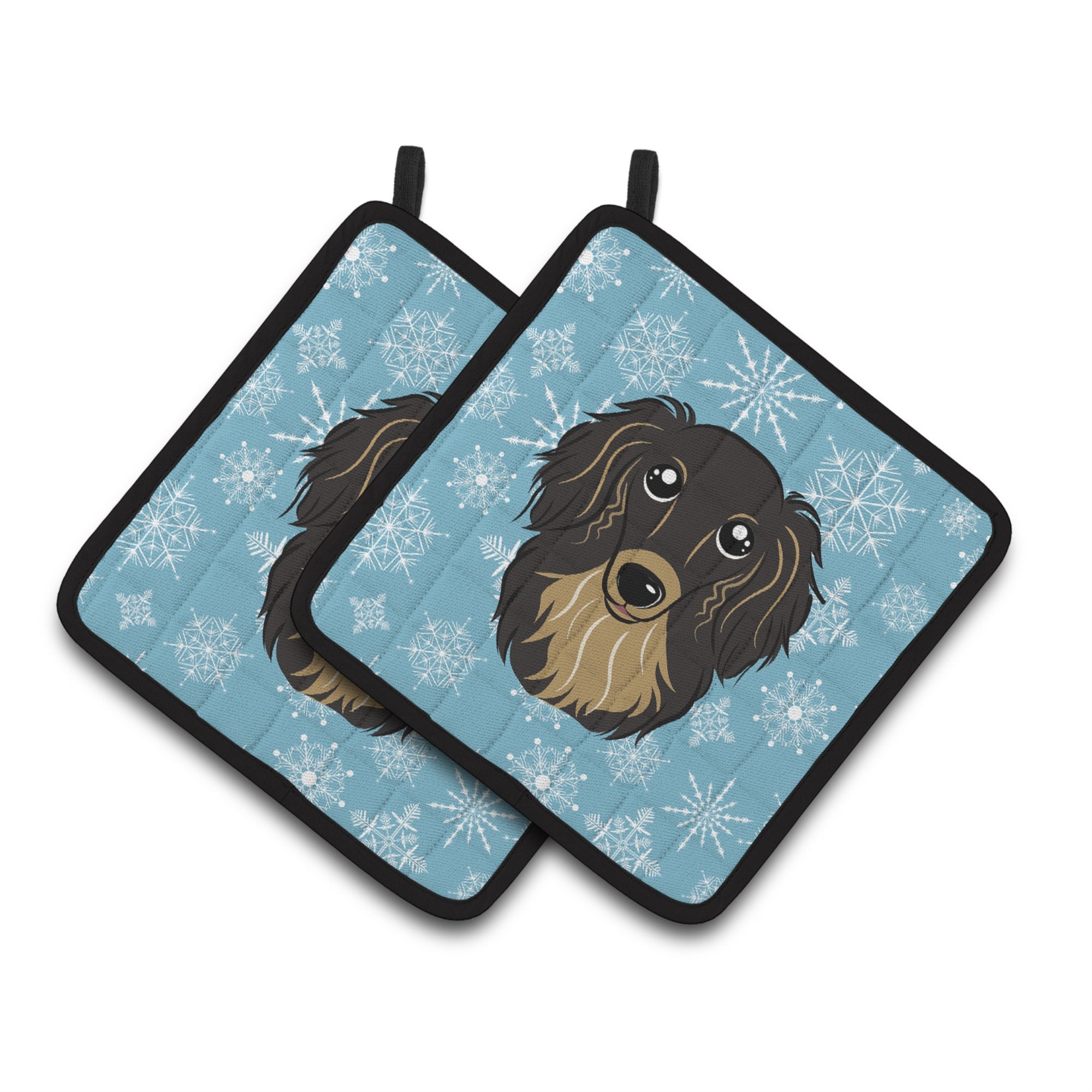 'Caroline'S Treasures Snowflake Longhair Black & Tan Dachshund Pair Of Pot Holders Bb1647Pthd, 7.5Hx7.5W, Multicolor''