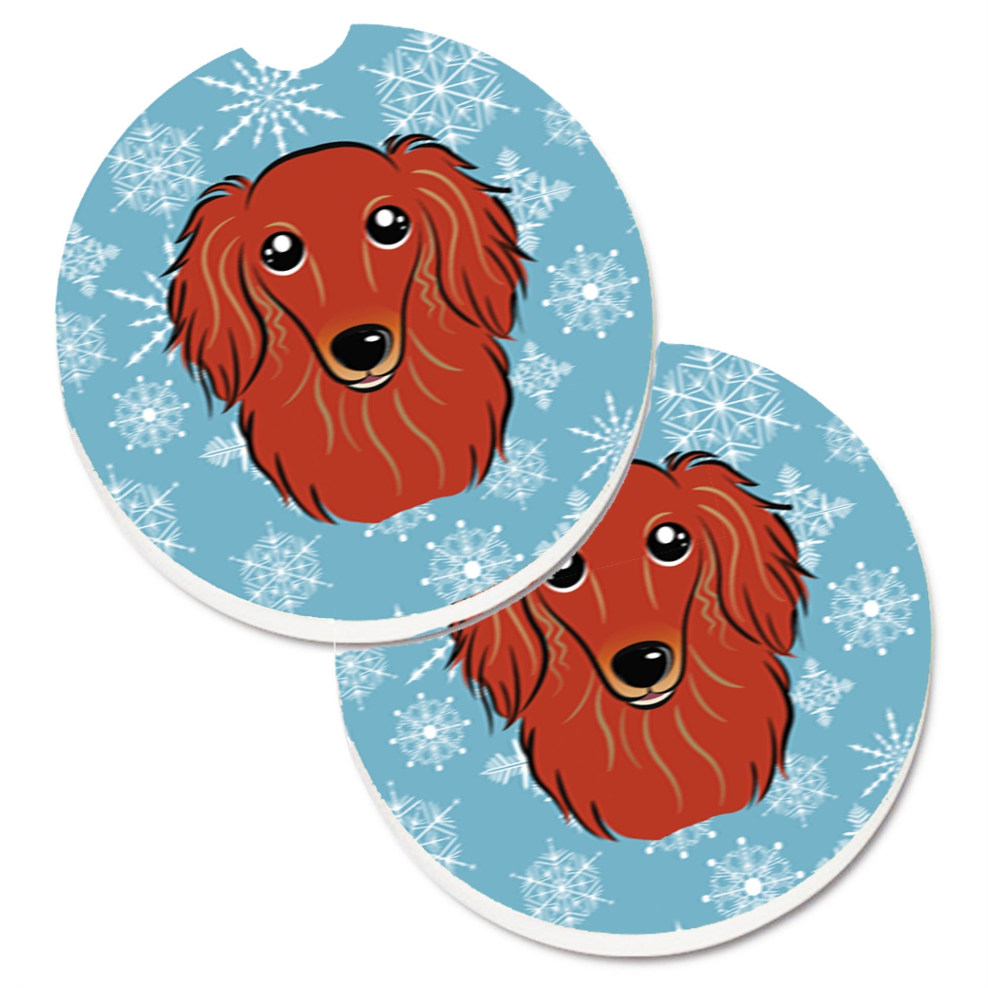 'Caroline'S Treasures Snowflake Longhair Red Dachshund Set Of 2 Cup Holder Car Coasters Bb1648Carc, 2.56, Multicolor''