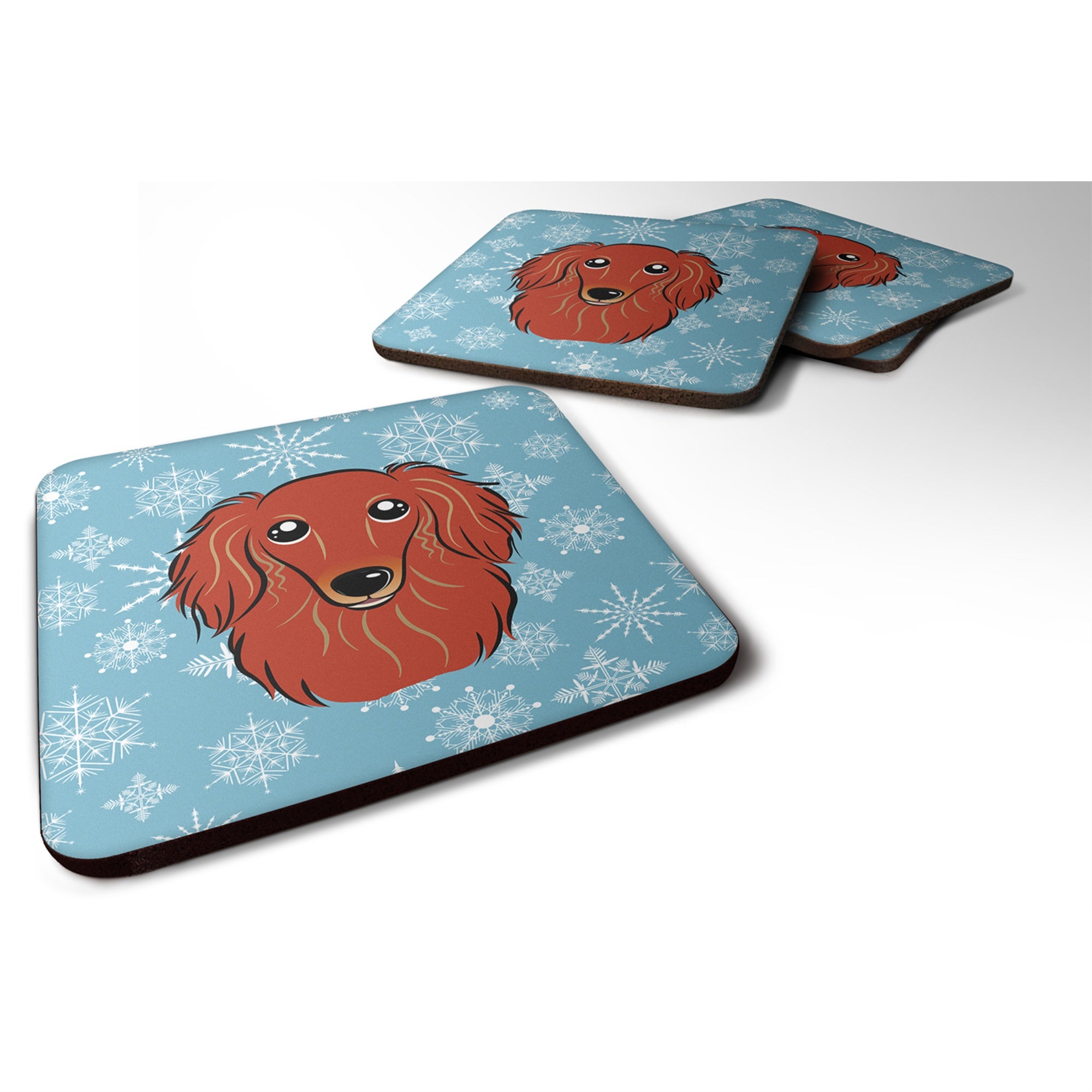 'Caroline'S Treasures Bb1648Fc Snowflake Longhair Red Dachshund Foam Coasters (Set Of 4), 3.5'''', Multicolor''