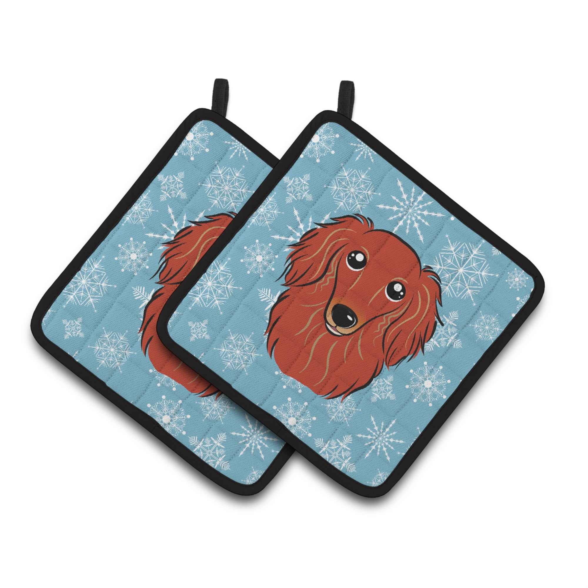 'Caroline'S Treasures Snowflake Longhair Red Dachshund Pair Of Pot Holders Bb1648Pthd, 7.5Hx7.5W, Multicolor''