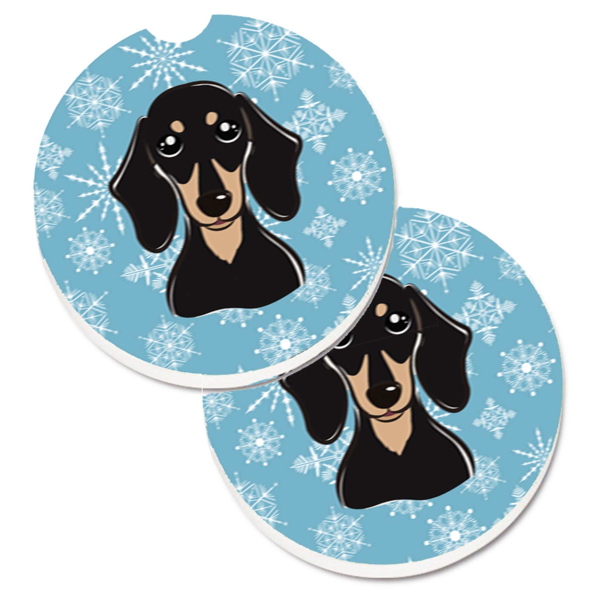 'Caroline'S Treasures Snowflake Smooth Black & Tan Dachshund Set Of 2 Cup Holder Car Coasters Bb1649Carc, 2.56, Multicolor''