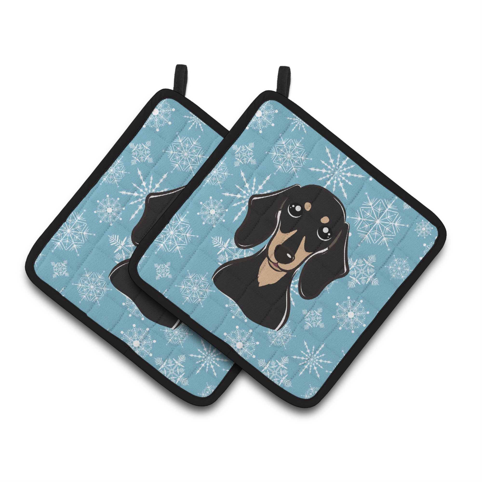 'Caroline'S Treasures Snowflake Smooth Black & Tan Dachshund Pair Of Pot Holders Bb1649Pthd, 7.5Hx7.5W, Multicolor''
