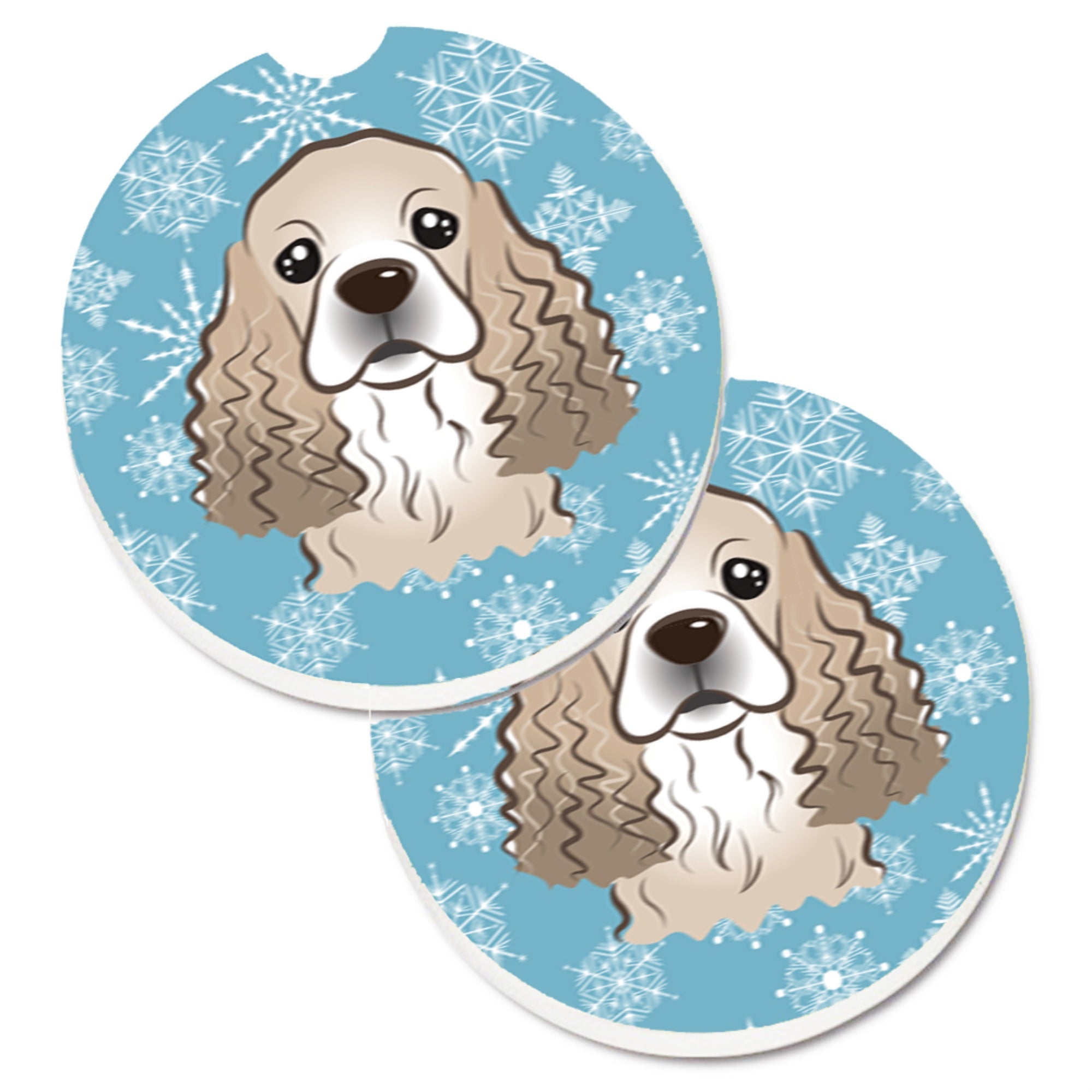 'Caroline'S Treasures Snowflake Cocker Spaniel Set Of 2 Cup Holder Car Coasters Bb1650Carc, 2.56, Multicolor''