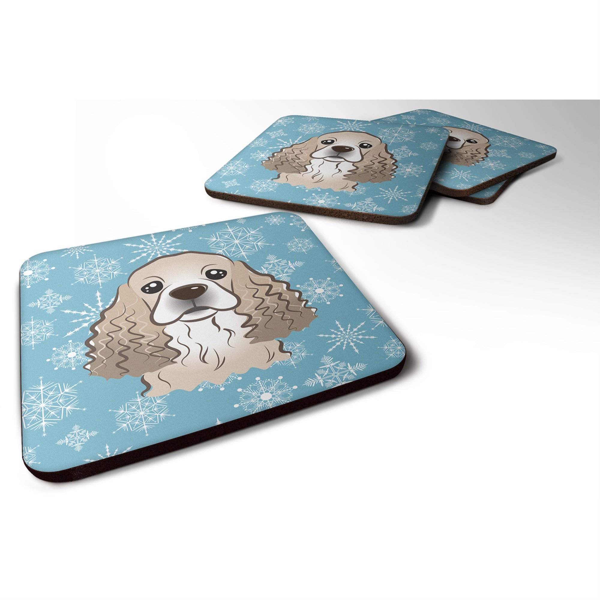 'Caroline'S Treasures Bb1650Fc Snowflake Cocker Spaniel Foam Coasters (Set Of 4), 3.5'''', Multicolor''