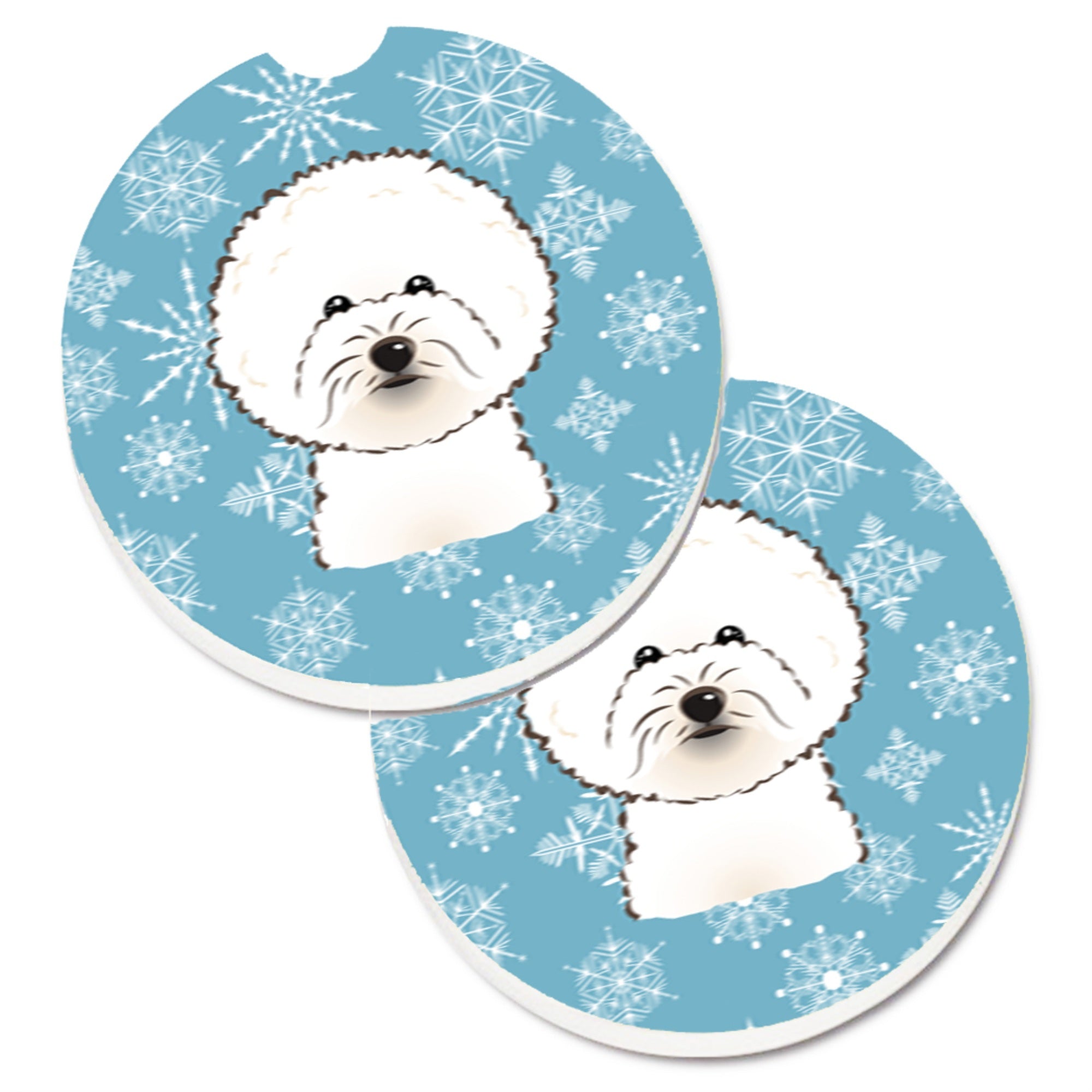 'Caroline'S Treasures Snowflake Bichon Frise Set Of 2 Cup Holder Car Coasters Bb1651Carc, 2.56, Multicolor''