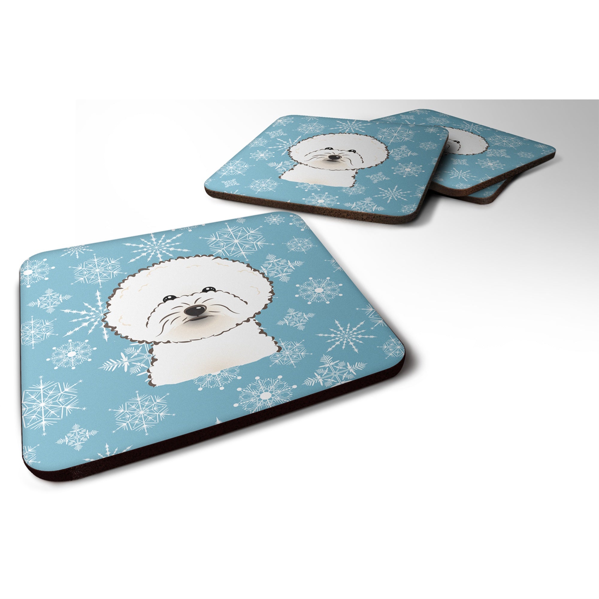 'Caroline'S Treasures Bb1651Fc Snowflake Bichon Frise Foam Coasters (Set Of 4), 3.5'''', Multicolor''