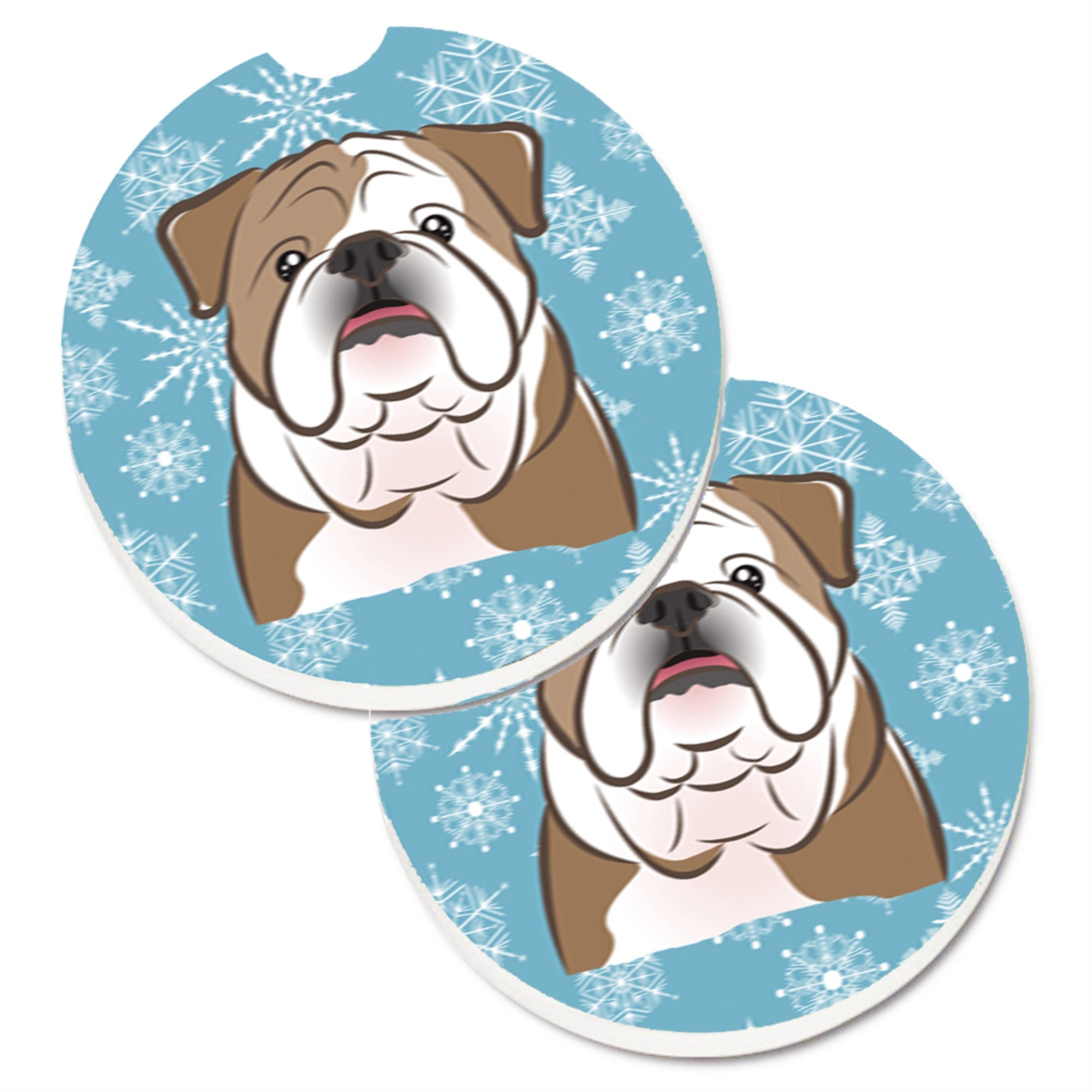 'Caroline'S Treasures Snowflake English Bulldog Set Of 2 Cup Holder Car Coasters Bb1653Carc, 2.56, Multicolor''