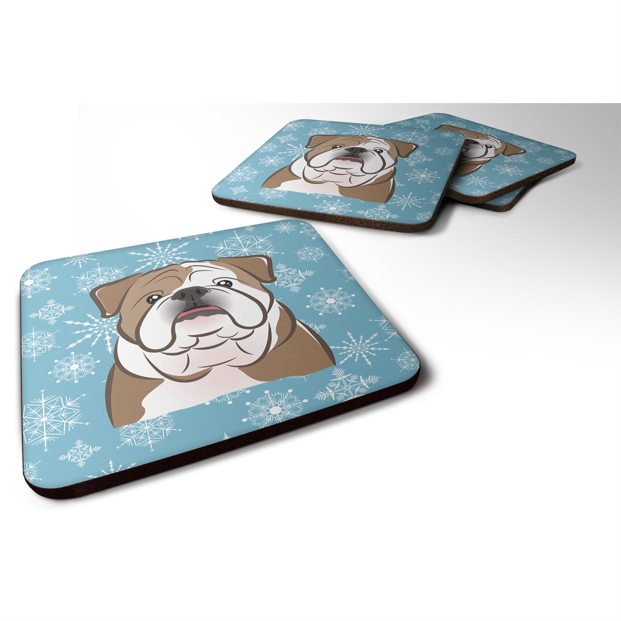 'Caroline'S Treasures Bb1653Fc Snowflake English Bulldog Foam Coasters (Set Of 4), 3.5'''', Multicolor''