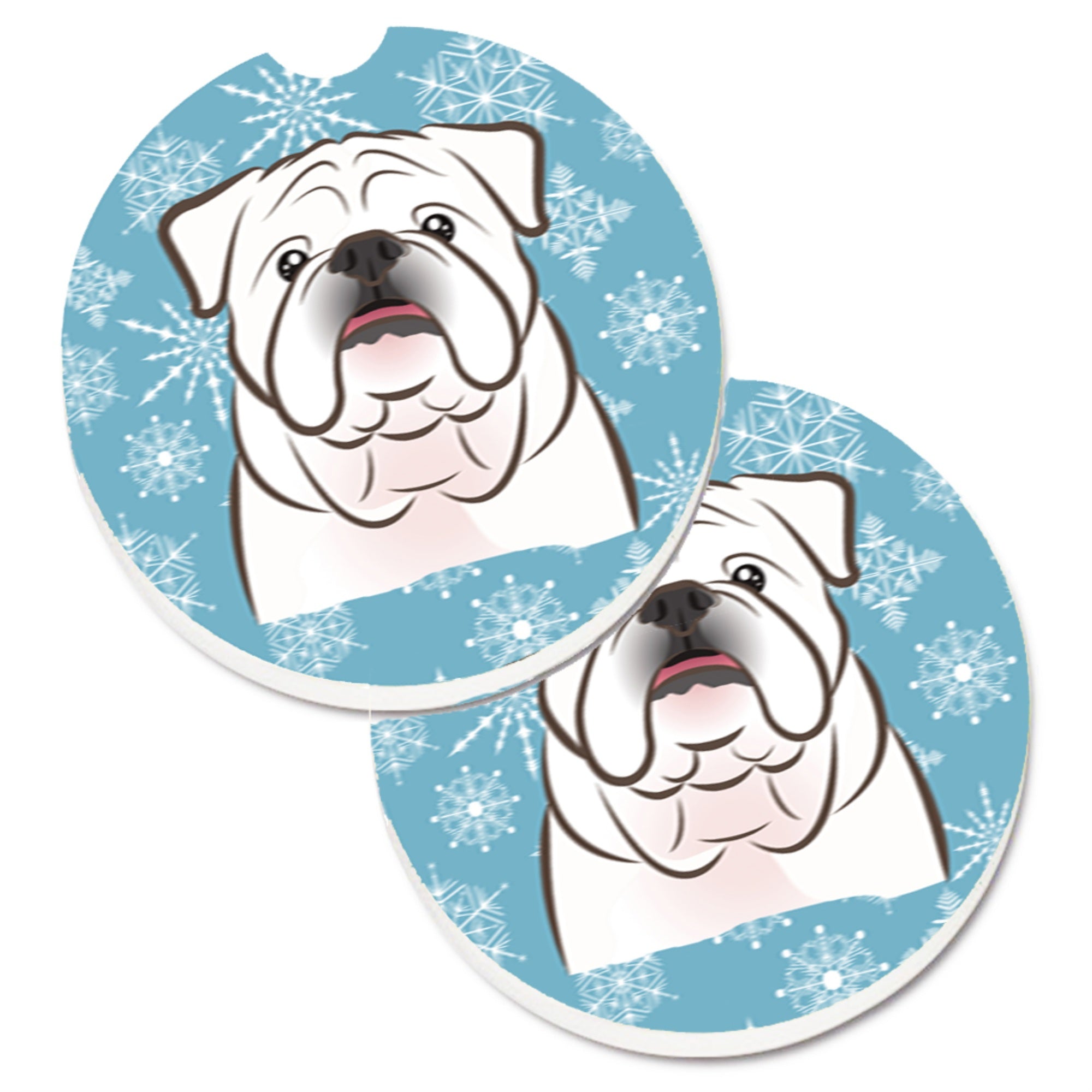 'Caroline'S Treasures Snowflake White English Bulldog Set Of 2 Cup Holder Car Coasters Bb1654Carc, 2.56, Multicolor''