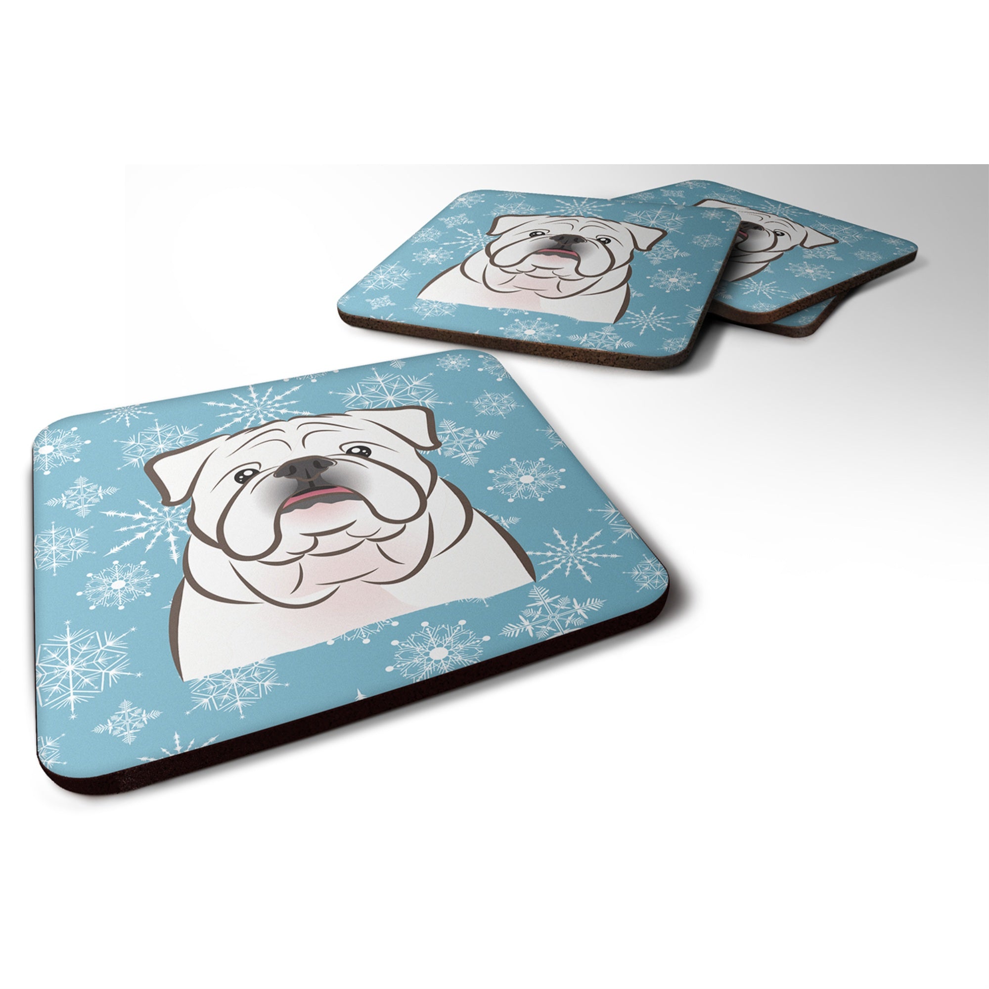 'Caroline'S Treasures Bb1654Fc Snowflake White English Bulldog Foam Coasters (Set Of 4), 3.5'''', Multicolor''