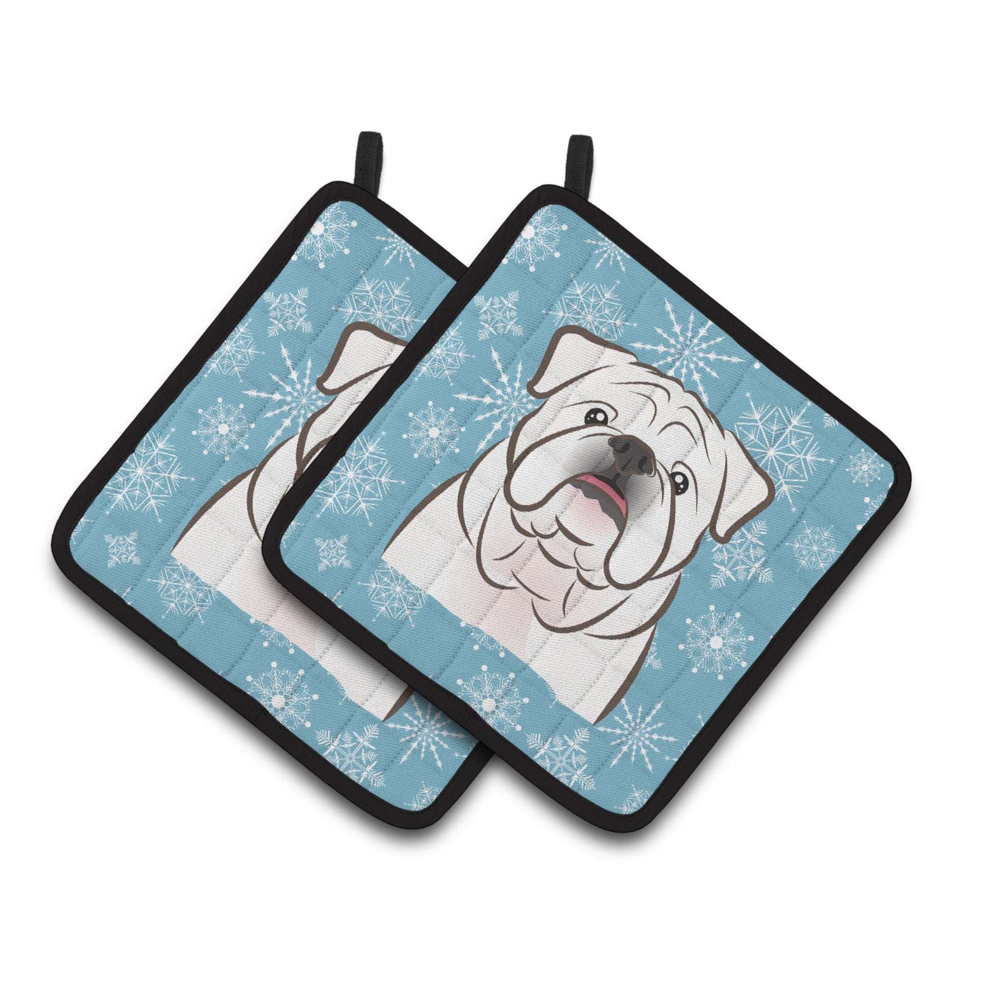 'Caroline'S Treasures Snowflake White English Bulldog Pair Of Pot Holders Bb1654Pthd, 7.5Hx7.5W, Multicolor''