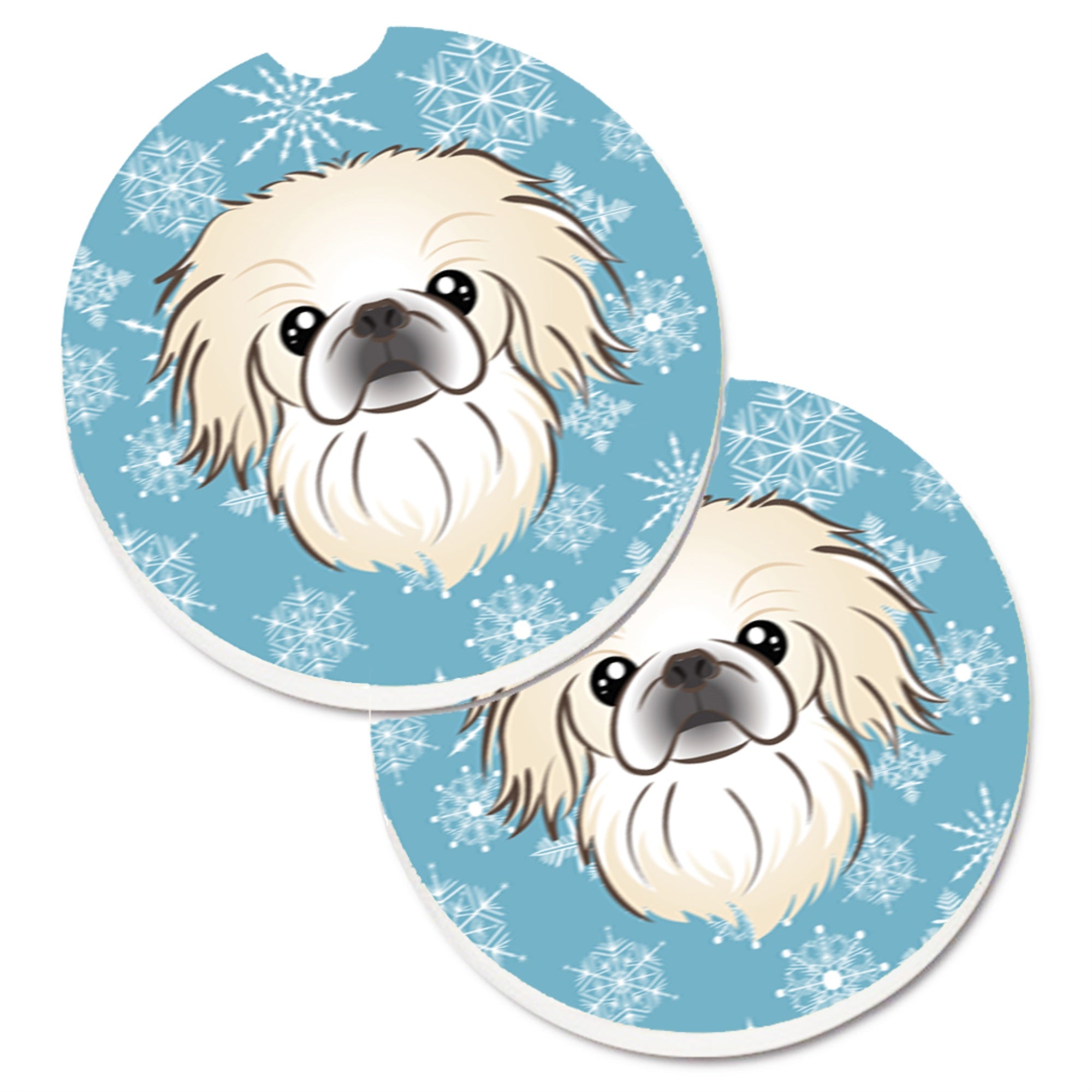 'Caroline'S Treasures Snowflake Pekingese Set Of 2 Cup Holder Car Coasters Bb1655Carc, 2.56, Multicolor''