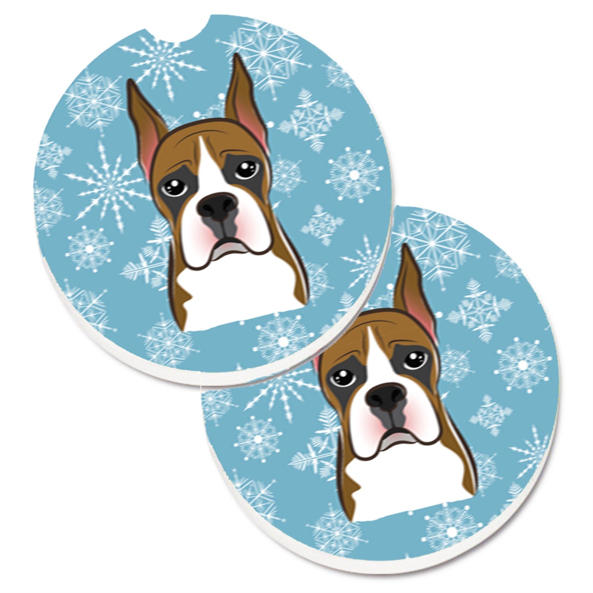 'Caroline'S Treasures Snowflake Boxer Set Of 2 Cup Holder Car Coasters Bb1657Carc, 2.56, Multicolor''