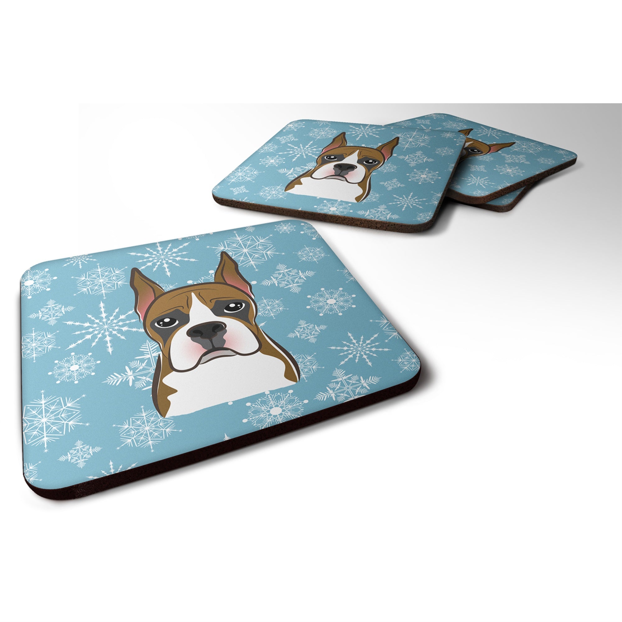 'Caroline'S Treasures Bb1657Fc Snowflake Boxer Foam Coasters (Set Of 4), 3.5'''', Multicolor''