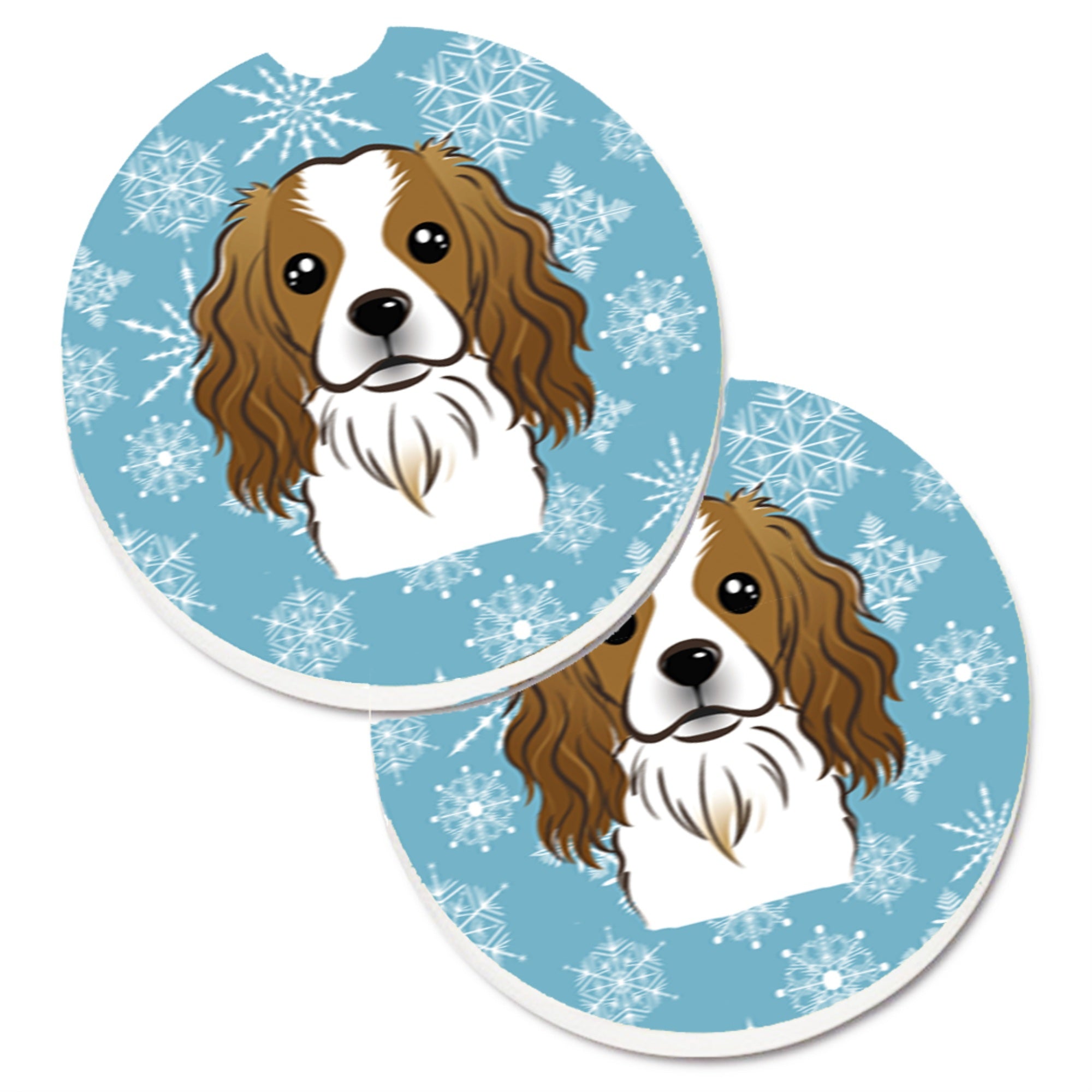 'Caroline'S Treasures Snowflake Cavalier Spaniel Set Of 2 Cup Holder Car Coasters Bb1658Carc, 2.56, Multicolor''