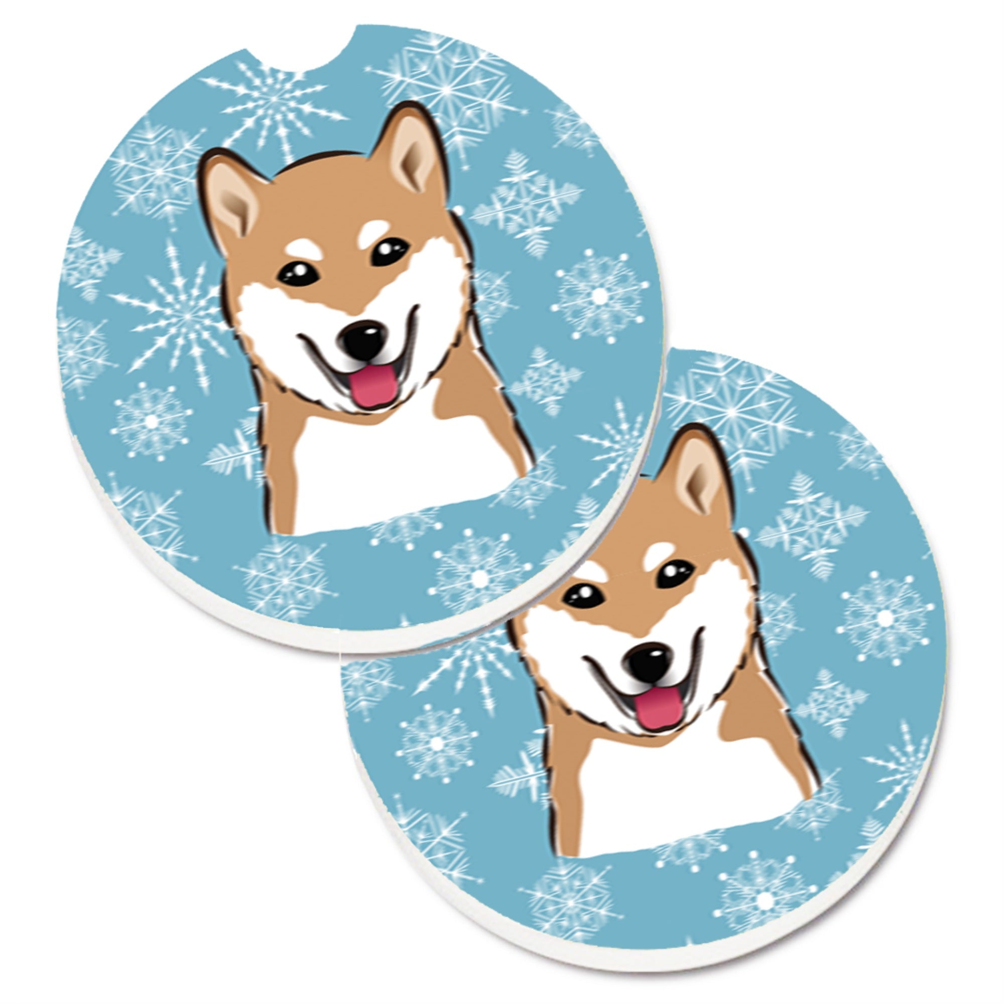 'Caroline'S Treasures Snowflake Shiba Inu Set Of 2 Cup Holder Car Coasters Bb1659Carc, 2.56, Multicolor''